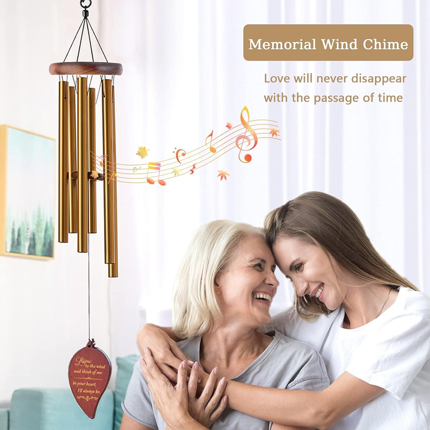 Wind Chimes for Outside, 30" Wooden Sympathy Wind Chimes Memorial Wind Chime for Loss of Loved One Mother Father, Sympathy Gift Home Decor Outdoor Garden Patio