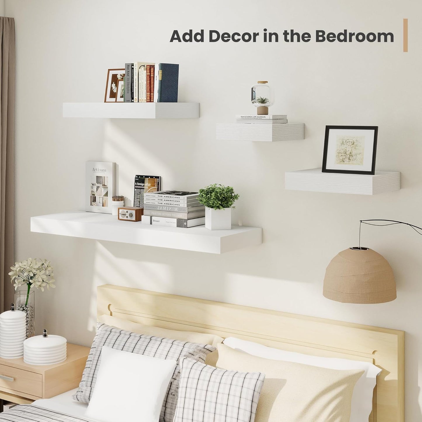 Heimlove 12 Inch Deep Floating Shelves, 16 x 12 inches Long Wall Shelf, Large Extra Display Shelf & Storage Shelf, Rustic Wood Wall Shelves for Fireplace Mantel, White - 2Pack