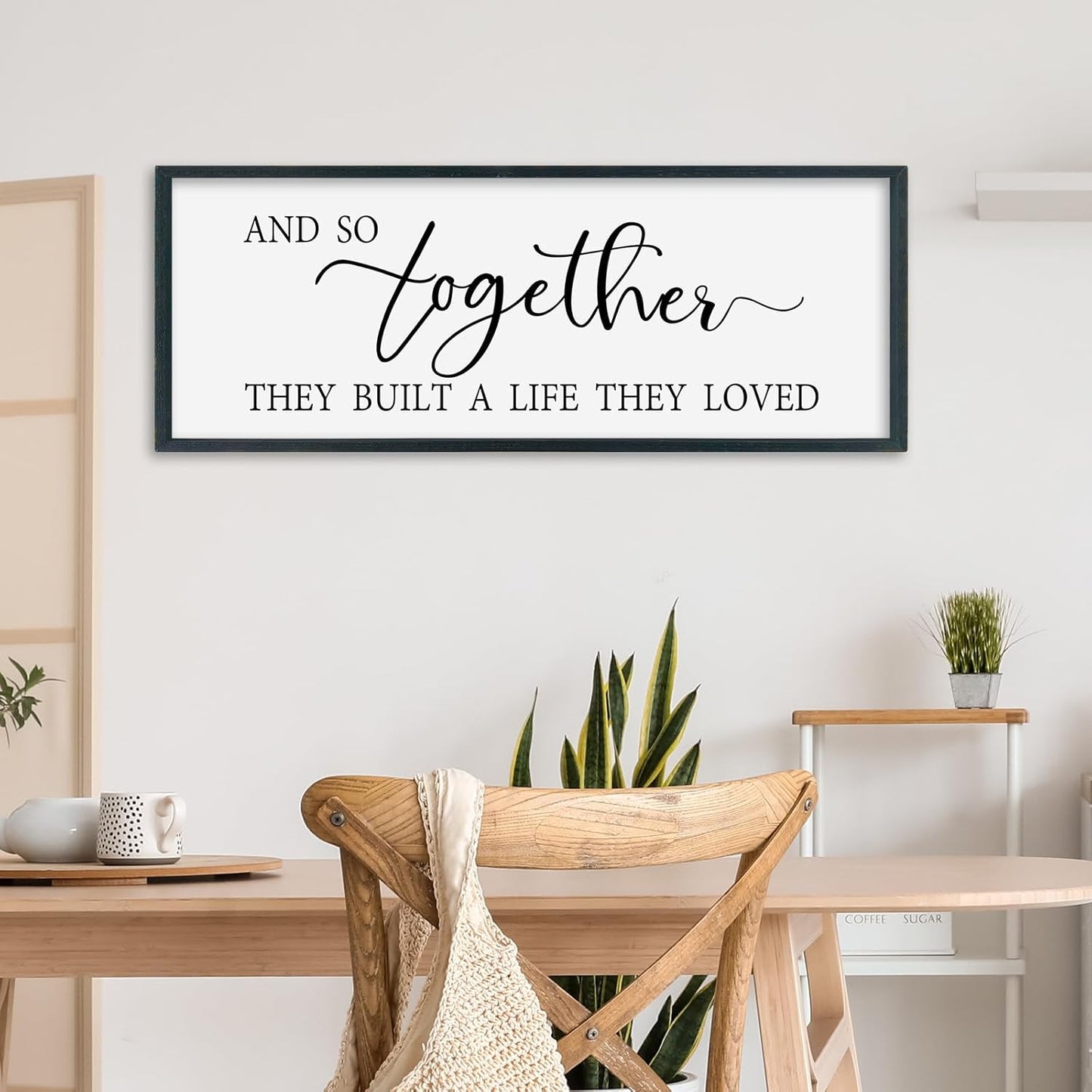 SRSZHIYUE And So Together They Built A Life They Loved Above Bed Sign Wall Decor Art 32"×12" for Master Bedroom Over Bed Large Wood Framed Wall Hanging (Black)