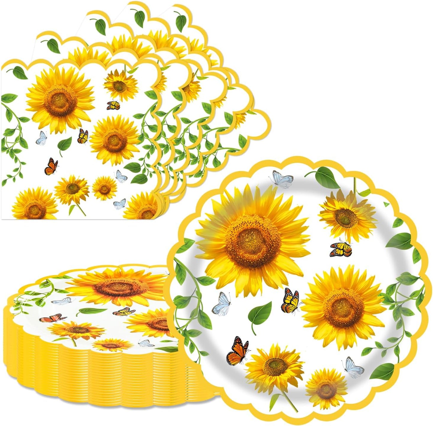 40 Pcs Sunflower Party Dessert Plates and Napkins Sets Fall sunflower 9" Paper Plates and 6.5" Napkins Party Supplies Tableware autumn Decoration For Birthday Picnic