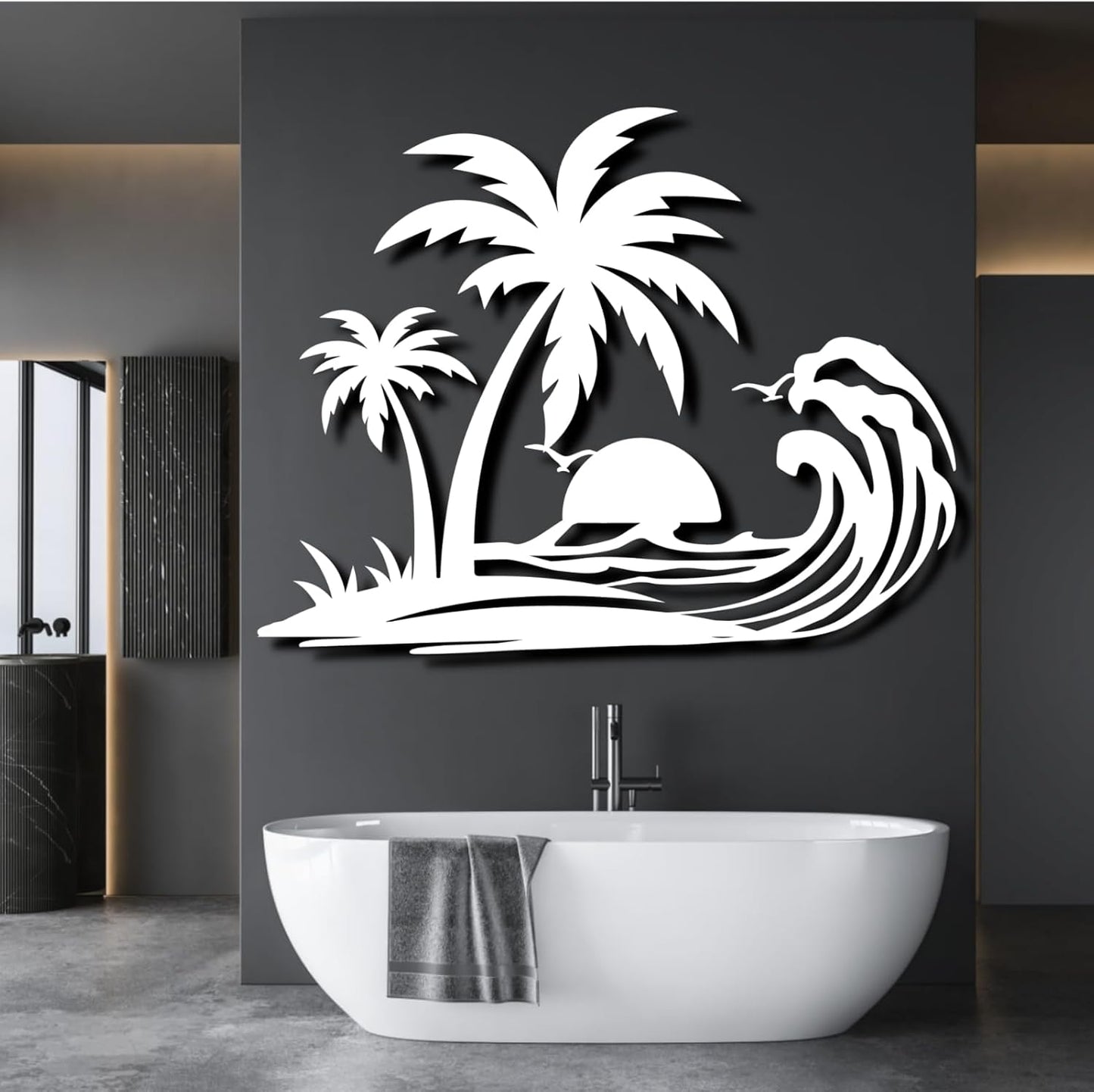 Palm Tree Metal Wall Decor,Palm Tree Metal Wall Art,Metal Palm Tree,Metal Palm Tree Wall Decor,Tropical Metal Wall Art,Beach Wall Decort,Metal Wall Decor (style 1,white,35 L" x 28 W" / 90 x 70 cm)