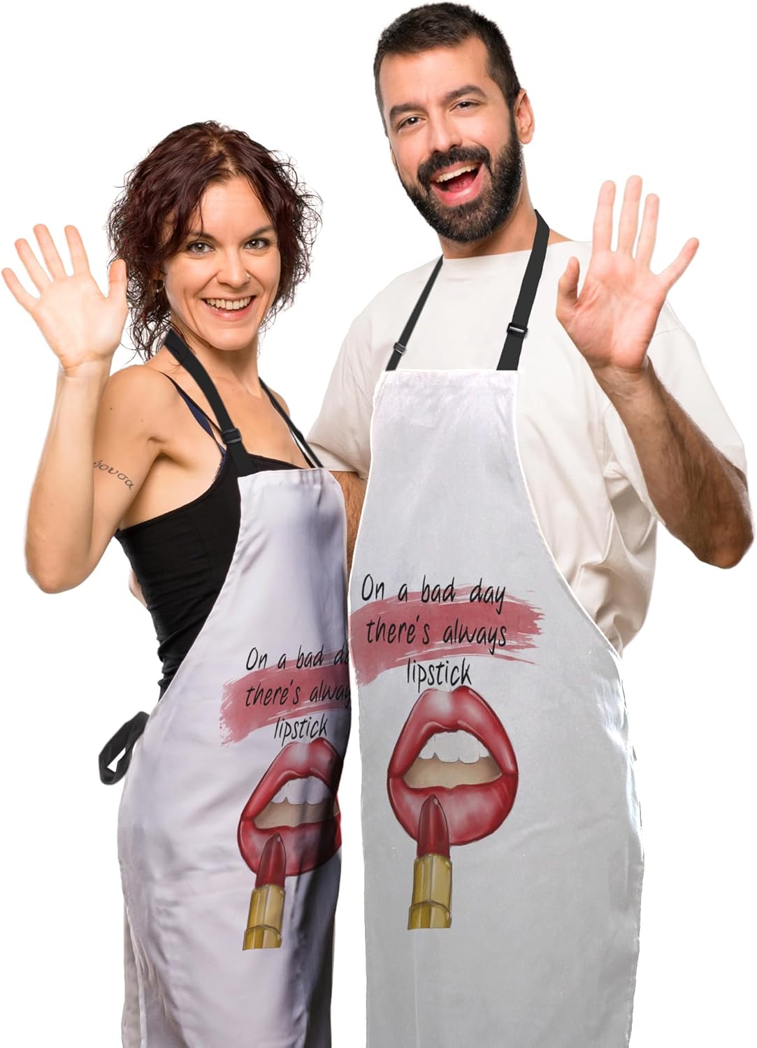 Kitchen Apron for Women Red Lips Quotes on a Bad Day There’s Always Lipstick Funny Aprons for Men for Cooking Restaurant BBQ Painting Crafting Gardening 27” (W) x 31” (H), Waterproof Apron