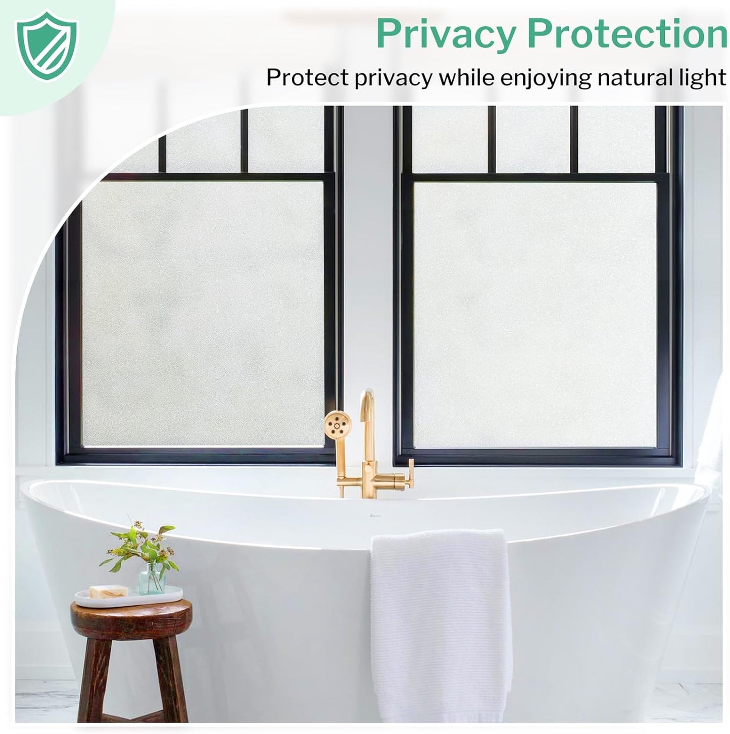 DOWELL Window Privacy Film, Frosted Glass Window Film, Static Cling Non-Adhesive Glass Clings, Sun Blocking Opaque Coverings, Reusable Door Stickers for Bathroom Home Office, Pure, 35.4" x 157.5"