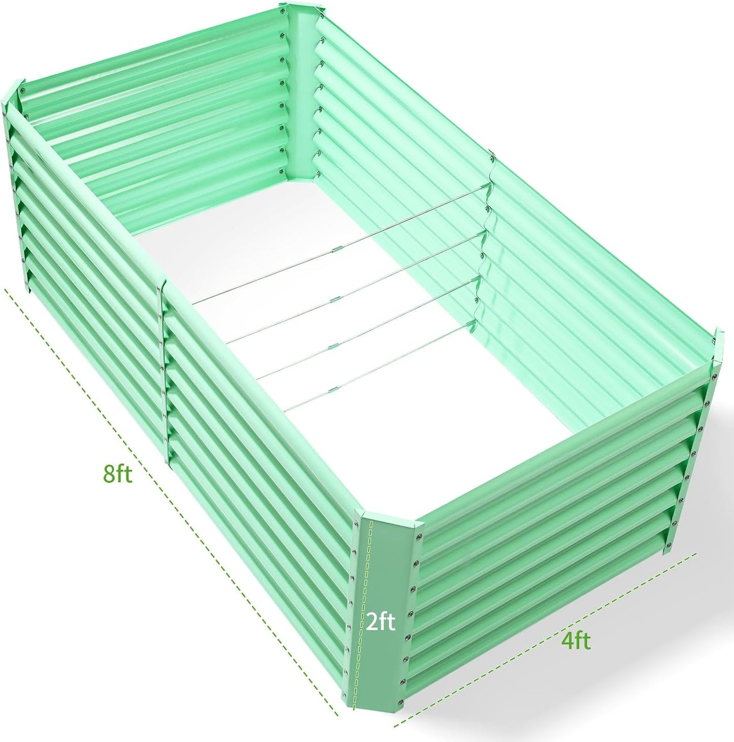 Land Guard 8x4x2ft Galvanized Raised Garden Bed, Planter Boxes Outdoor, Raised Garden Beds Outdoor for Vegetables, Flowers, Herbs, 479 Gallons, Lime Green…
