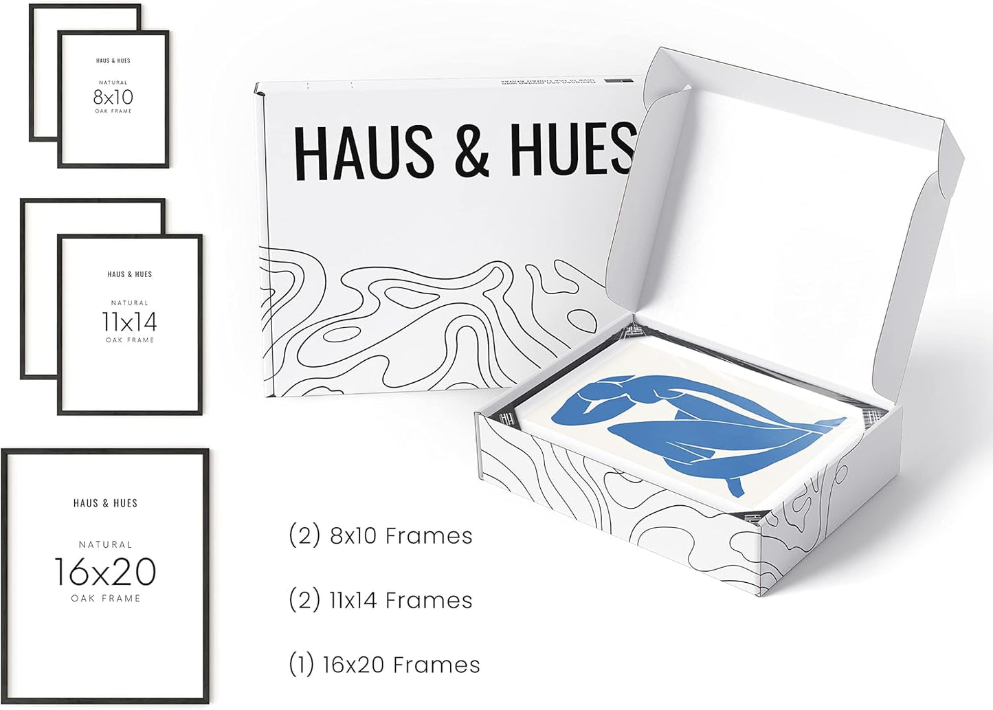 HAUS AND HUES Photo Gallery Wall Frame Set - Set of 5 Black Frames for Gallery Wall, Gallery Wall Frames, Multiple Picture Frames for Wall Collage (Two 8x10, Two 11x14, One 16x20 Framed Black)