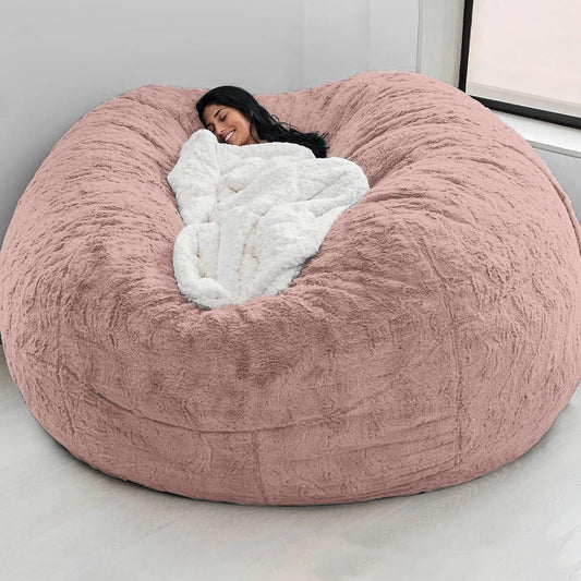 Big Huge Giant Bean Bag Chair for Adults, (No Filler) Bean Bag Chairs in Multiple Sizes and Colors Giant Foam-Filling Required- Machine Washable Covers, Double Stitched Seams (Leather Pink,7FT)
