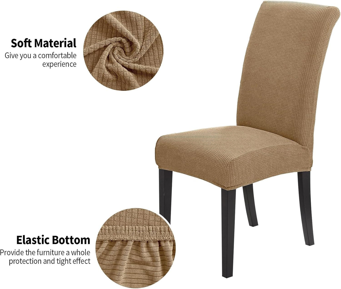 Joccun Chair Covers for Dining Room Set of 6, Dining Chair Slipcovers Stretch Dining Room Chair Covers Seat Protector,Washable Parsons Chair Cover for Home,Hotel,Banquet(Tan,6 Pack)