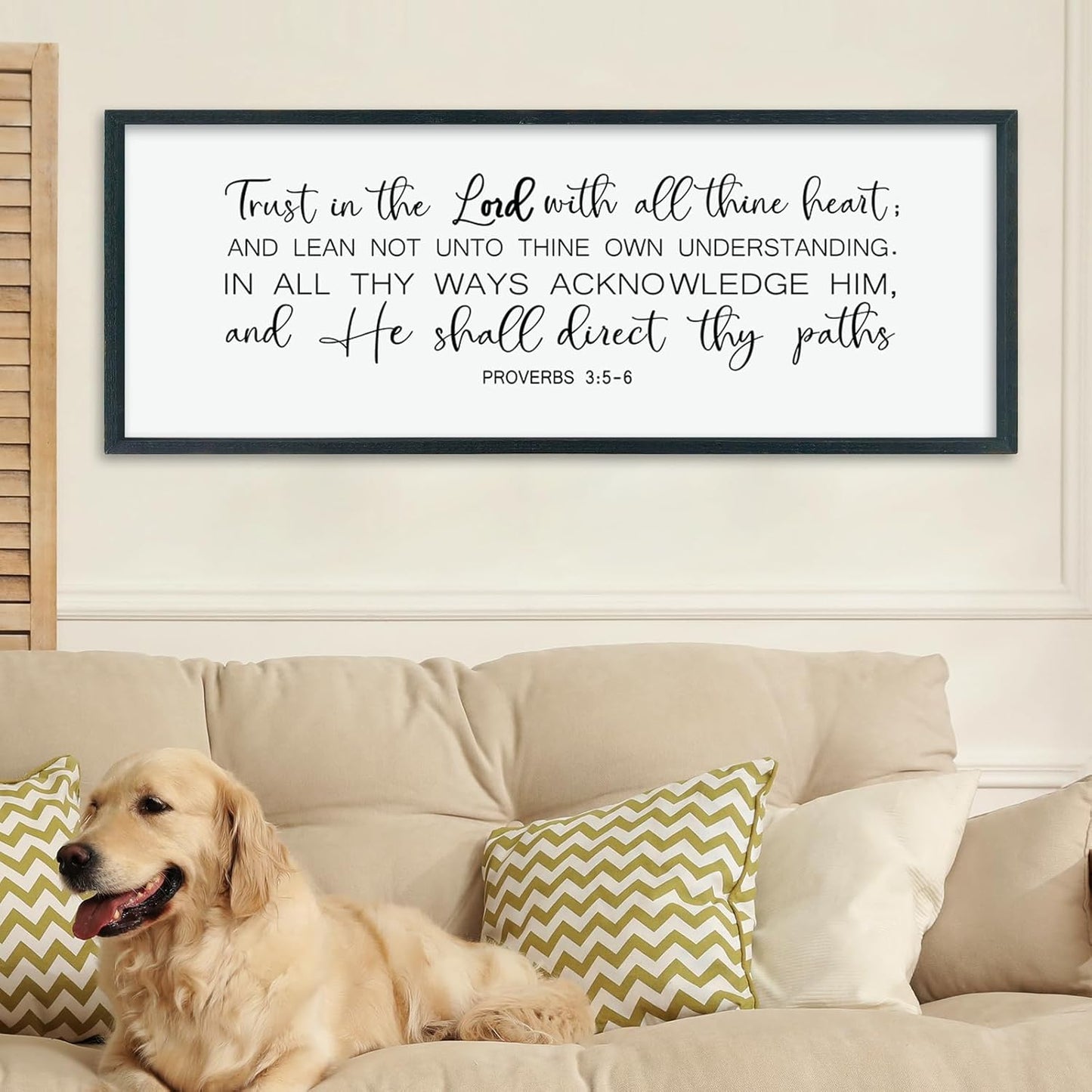 LuZhiQiang Trust in the Lord With All Thine Heart Wall Art Decor 40"×15" Proverbs 3:5-6 Sign Bible Verse Christian Scripture Large Wooden Framed Wall Hanging (Black)