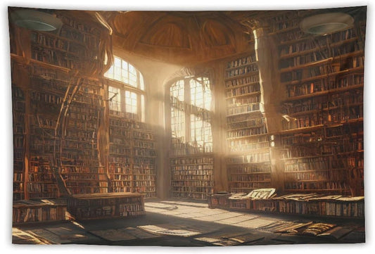 Kurtect Retro Bookshelf Tapestry,Medieval Mid Century Library Building Pattern Print Tapestries for Party Beach Picnic Blankets Tablecloths Living Room Wall Deocr, 40x60 in