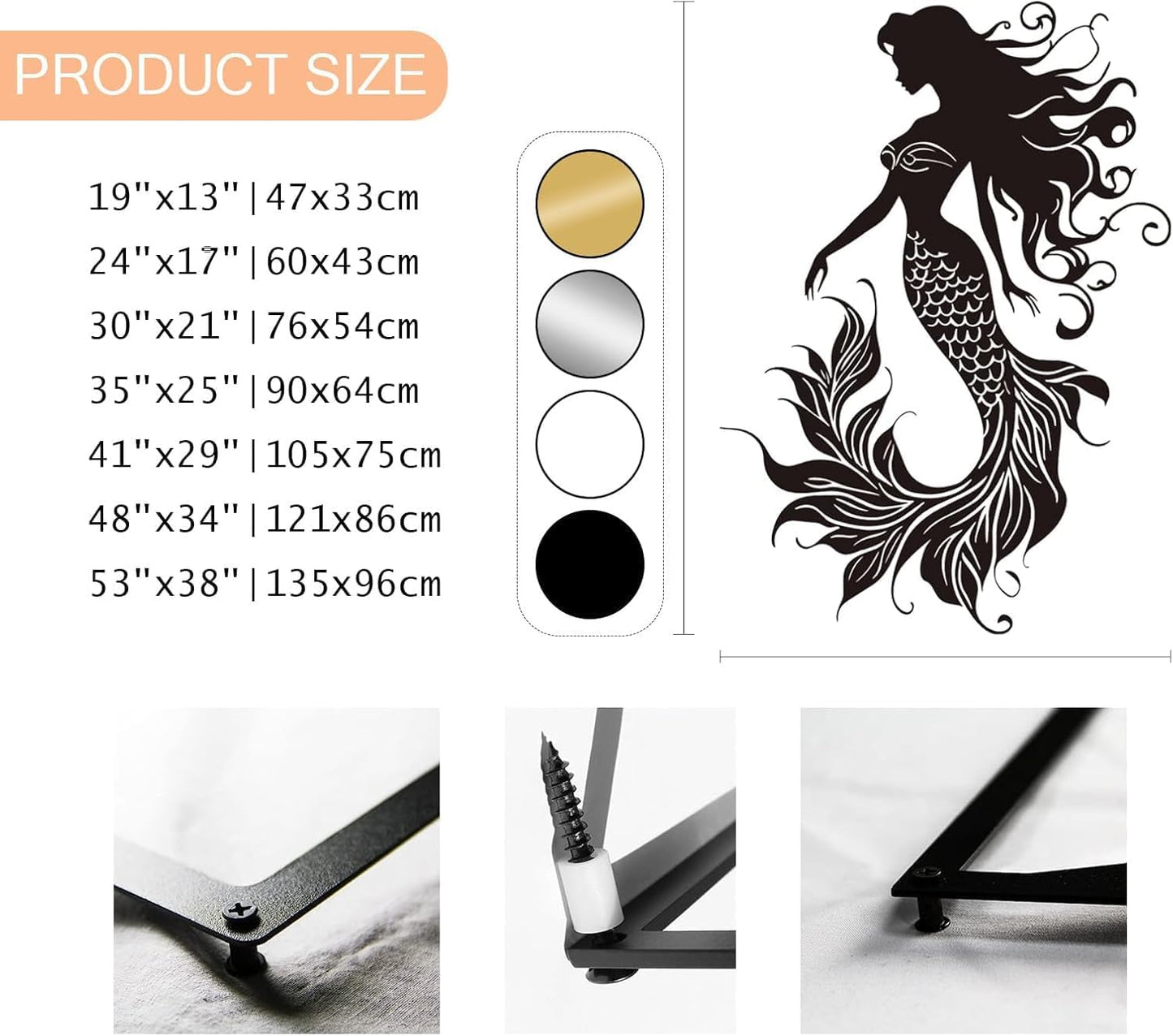 Veplsur Mermaid Metal Wall Art, Metal Mermaid Wall Decor, Marine Biology Wall Decor, Ocean Wall Art, Nautical Wall Hanging, Beach Hanging for Bathroom Bedroom (Gold, 30"x21"|76x54cm)