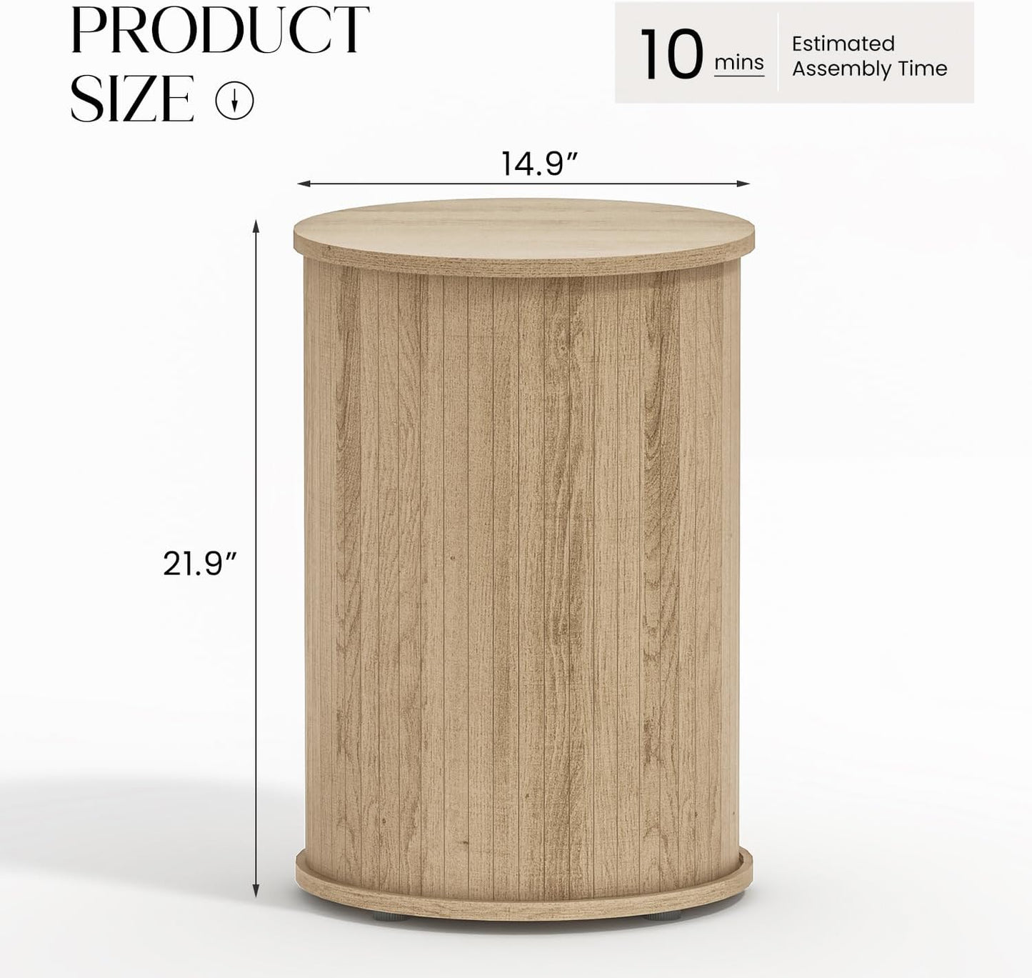 Round Fluted End Table for Living Room, Modern Wooden Sofa Couch Side Table for Small Spaces, 21.9" H Nightstand Set of 2 for Bedroom (Oslo Oak)