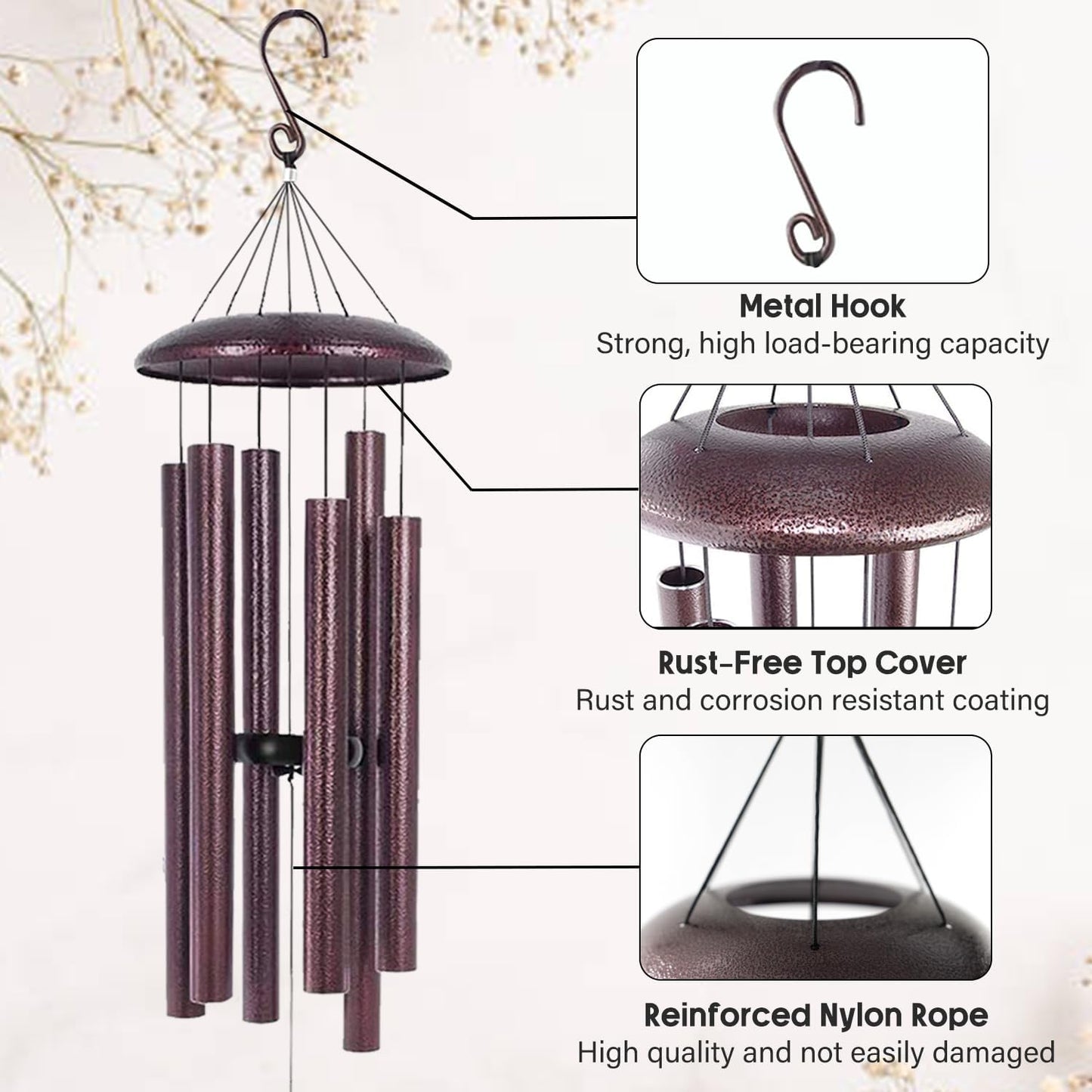 ASTARIN 36" Large Deep Tone Personalized Sympathy Wind Chimes, Memorial Wind Chime for Loss of Mother Father Loved One, Tree of Life Bereavement Gifts Decor Outdoor Patio Garden