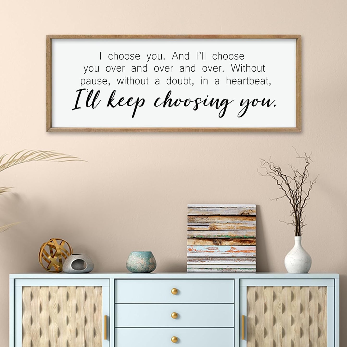 comurdyo I'll Keep Choosing You Sign 32"X12" for Master Bedroom Above Bed Wall Decor I Choose You Large Wood Framed Wall Hanging Art (Wood)