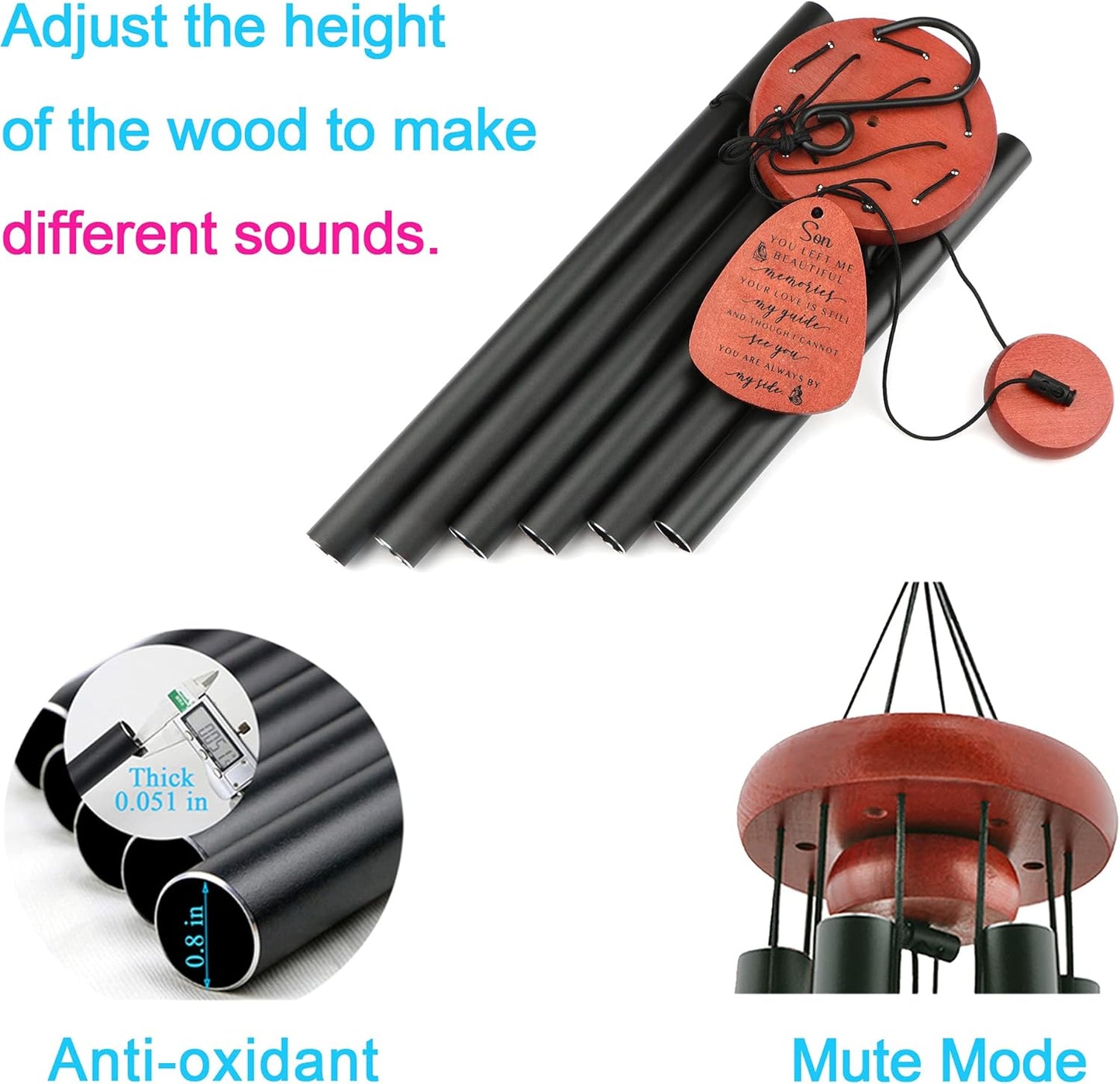 Memgift Memorial Wind Chime for Loss of Son - Outdoor Sympathy Gift for Bereavement - 32 Inch Remembrance Chime - Garden, Patio & Yard Wind Chimes for Loved One