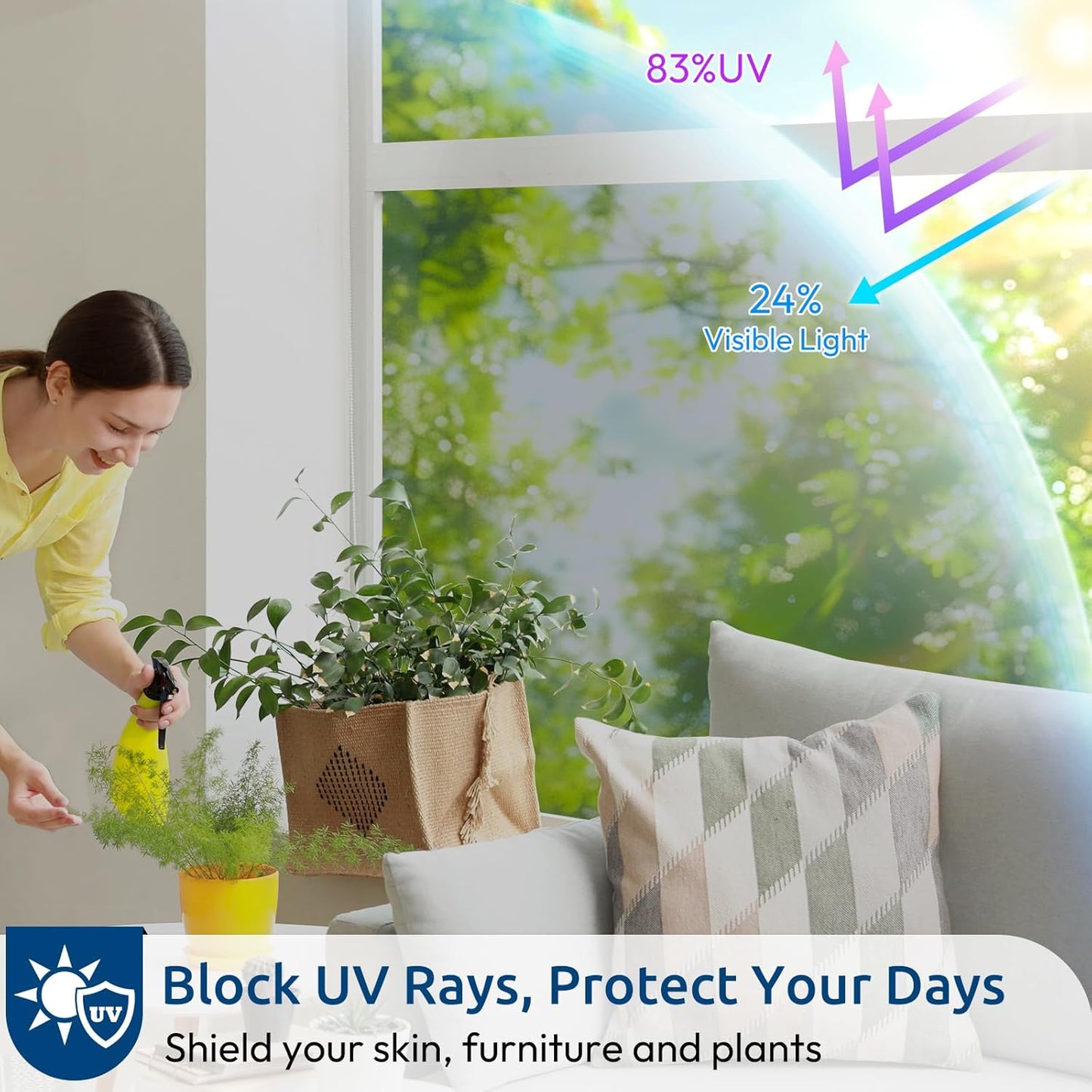 rabbitgoo Window Privacy Film One Way Window Tint for Home, Removable Reflective Heat Sun Blocking Anti UV Glass Door Covering, Mirror Tinting Film House Office, 35.4 in X 16.4 Feet, Silver