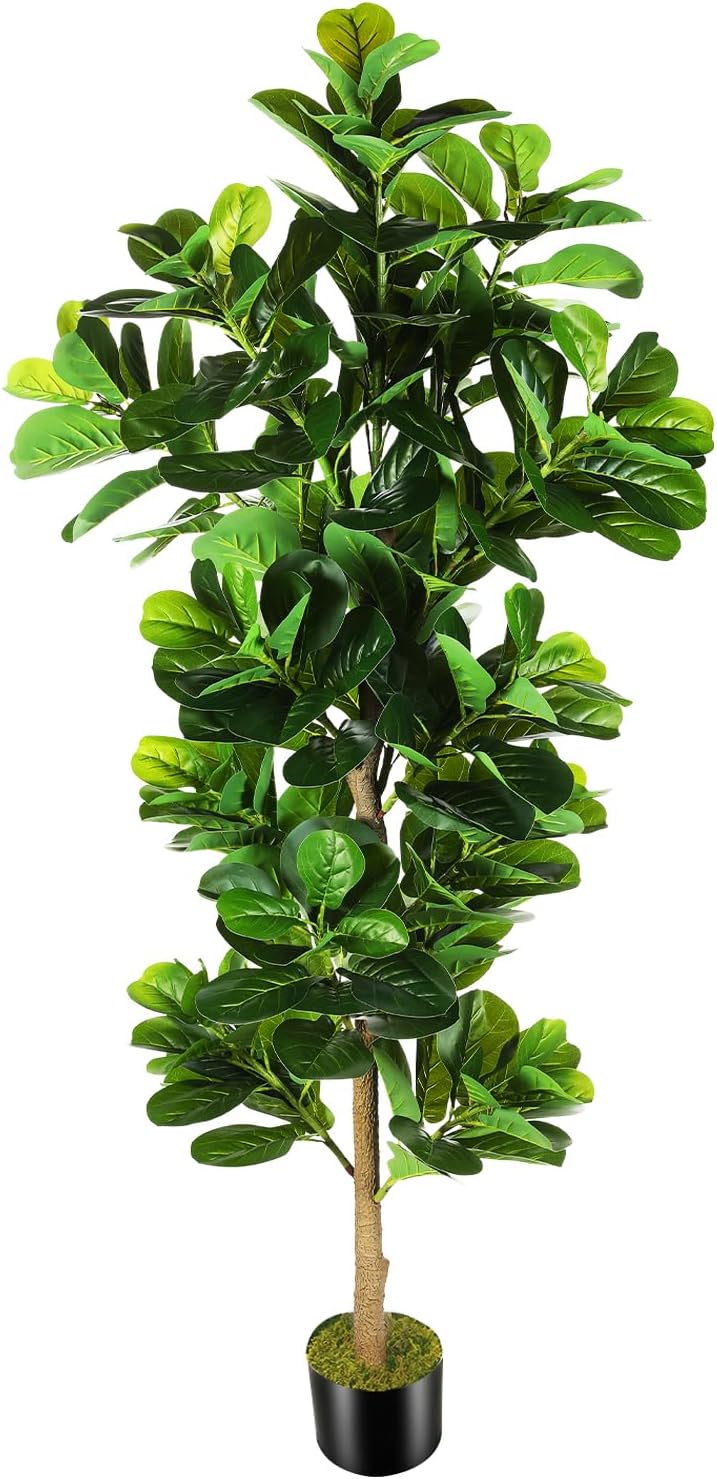 7.3ft Artificial Fiddle Leaf Fig Tree (87in) with Plastic Nursery Pot Faux Tree, Ficus Lyrata Fake Plant for Office House Farmhouse Living Room Home Decor (Indoor/Outdoor)
