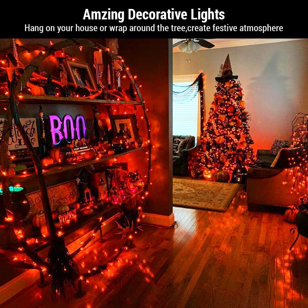 BrizLabs Orange Lights, 150 Counts 34.8ft Incandescent Halloween Lights Connectable, UL Certified Orange String Light, Mini Light Set for Indoor Outdoor Halloween Christmas Tree Party Decor
