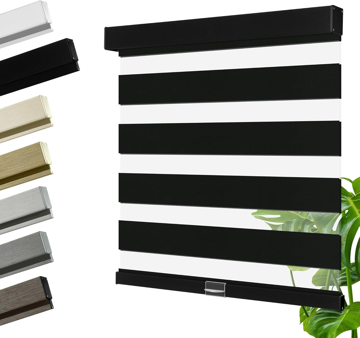 Cordless Zebra Blinds for Windows, Blackout Interior Blinds,Easy to Install,UV Protection,for Offices and Home,Custom Roller Shades, Solid Black, 65" W x 56" H