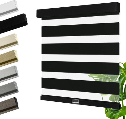 Cordless Zebra Blinds for Windows, Blackout Interior Blinds,Easy to Install,UV Protection,for Offices and Home,Custom Roller Shades, Solid Black, 76" W x 88" H