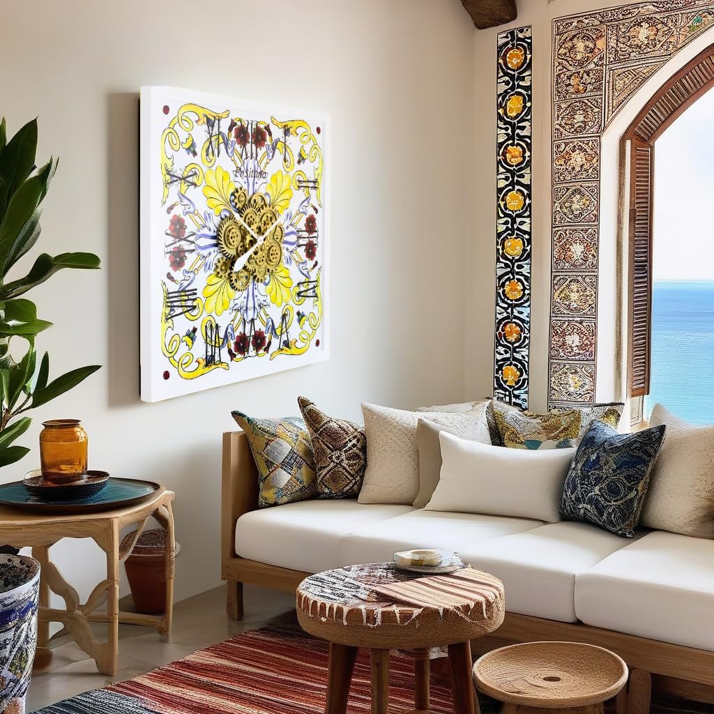 The Gears Clock Wall Clock Italy Collection with Moving Gears (Positano, 36 inch Square)