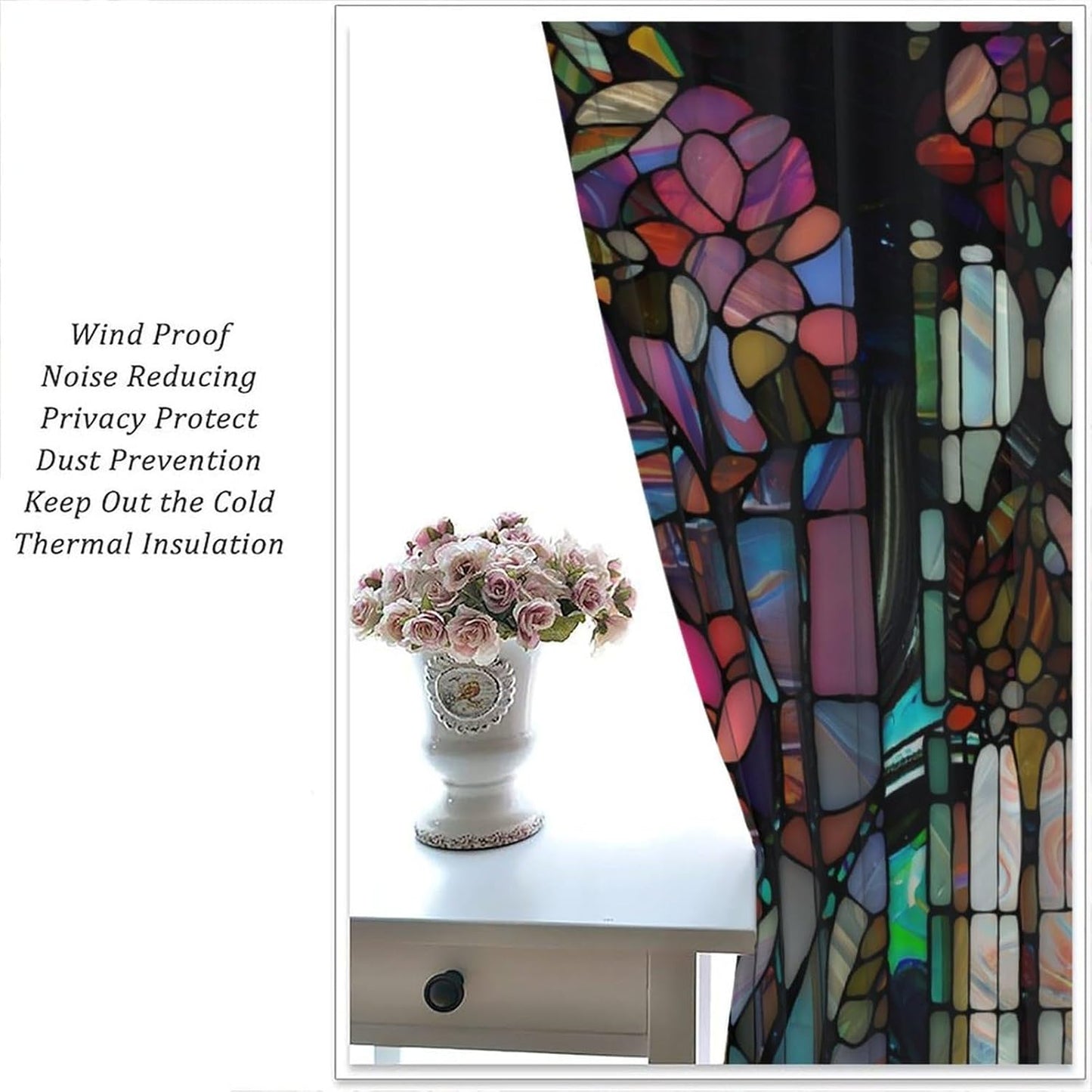 Stained Glass Curtains,Vintage Colorful Abstract Art Home Decor Drapes for Bedroom Living Room Kitchen Window Treatment 2 Panels Set Total Size 63" W X 63" L Inch