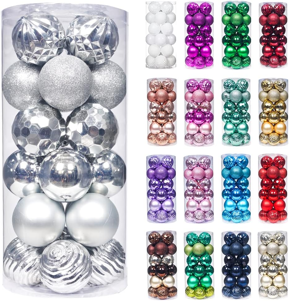 XmasExp 60mm/2.36" Christmas Ball Ornaments Shatterproof Christmas Ornaments Set Decorations for Xmas Tree Balls - 24ct (2.36'', Silver)