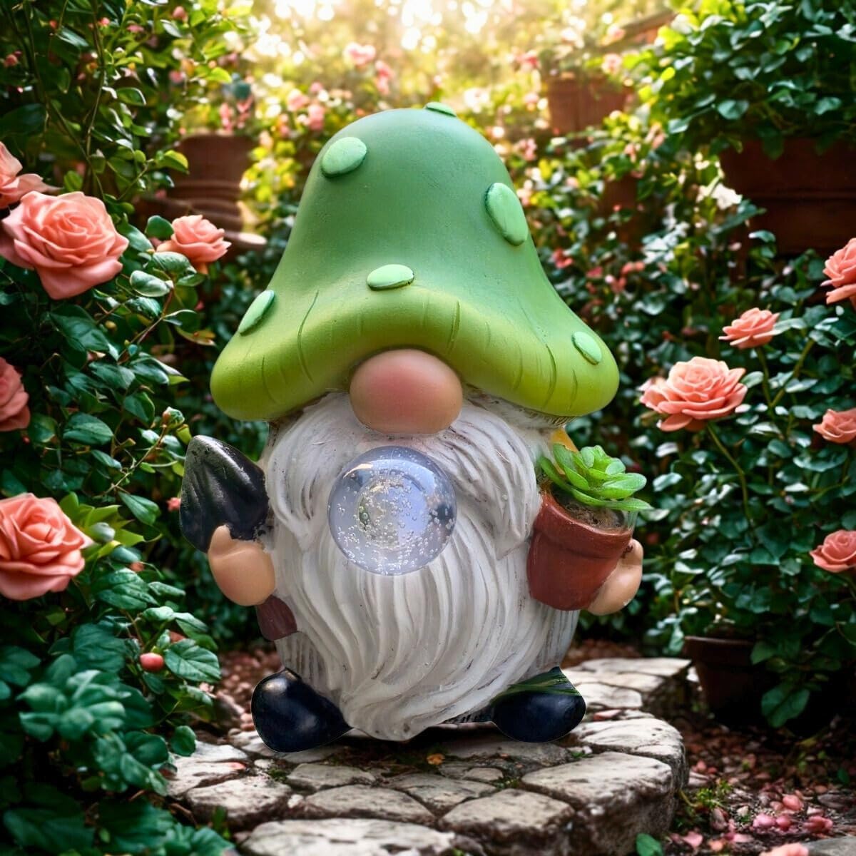 Solar Mushroom Gnomes Garden Statues Outdoor Decor with Night Glow,Cute Fairy Garden Statues for Yard,Pathway,Lawn Art Ornamen,Spring,Easter,Birthday Christmas Women Mom Gift Idea