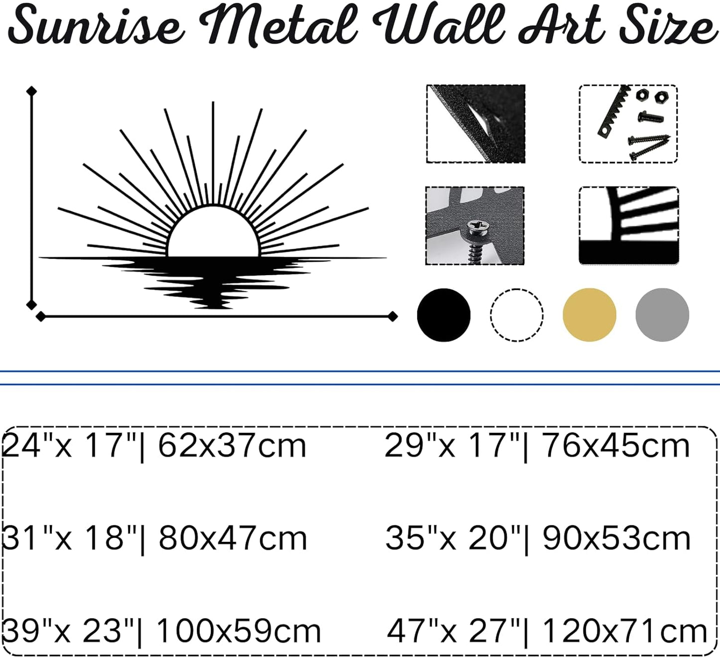 Sunrise Metal Wall Art, Metal Sun Wall Decor, Metal Sun Outdoor Decor, Large Metal Sun Wall Art, Sun Wall Art, Boho Sun Wall Art, Sunshine Metal Sign, Living Room Bedroom Wall Hangings (Black, 59"x 35"| 150x89cm)