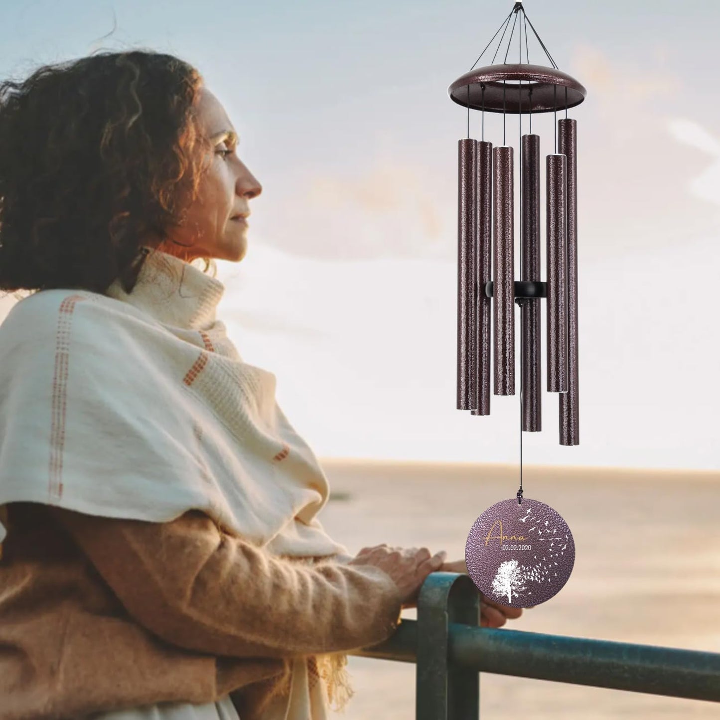 Sympathy Wind Chimes, Personalized Wind Chime for Loss of Loved Ones, Customized Tree Bird Wind Chimes, Commemorative Wind Chime Deep Tone (36inch)