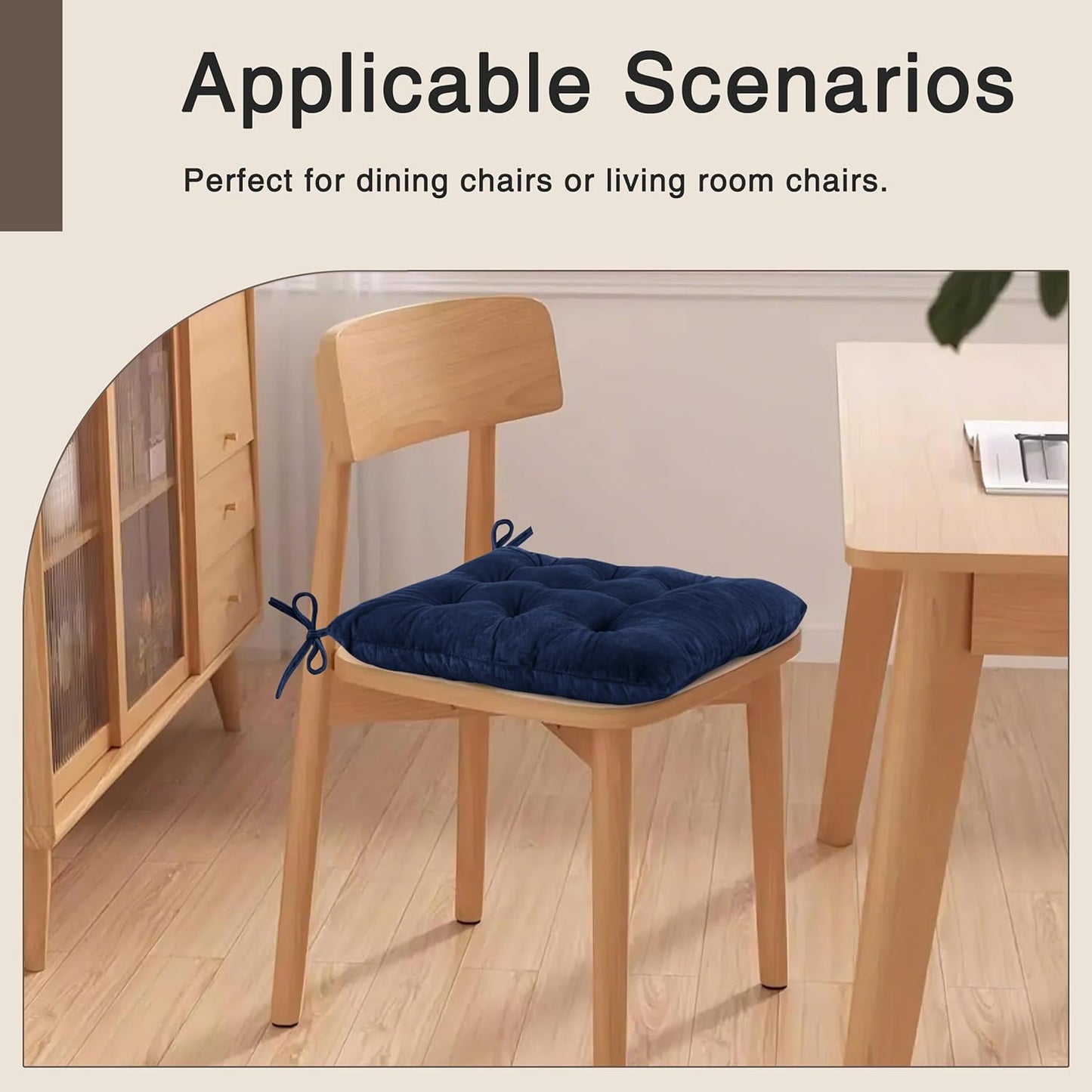 OVOV Chair Cushions for Dining Chairs Set of 6 Tufted Indoor Chair Pads with Ties Soft Square Seat Cushions for Kitchen Chairs 15.5"x15.5",Navy