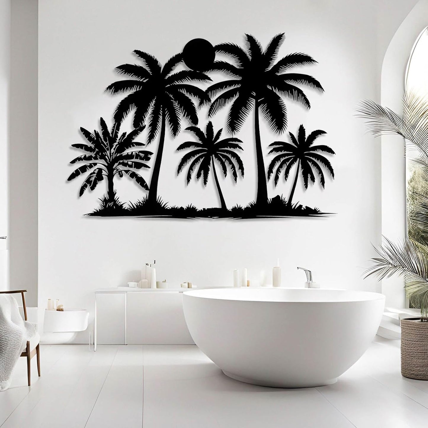 Tuglona Metal Palm Tree with Sunset Wall Decor, Tropical Palm Tree Metal Wall Art, Tropical Wall Decor, Sun Wall Art, Beach Wall Decoration, Coastal Trees Wall Hanging (Gold, 48"x33"/121x84cm)
