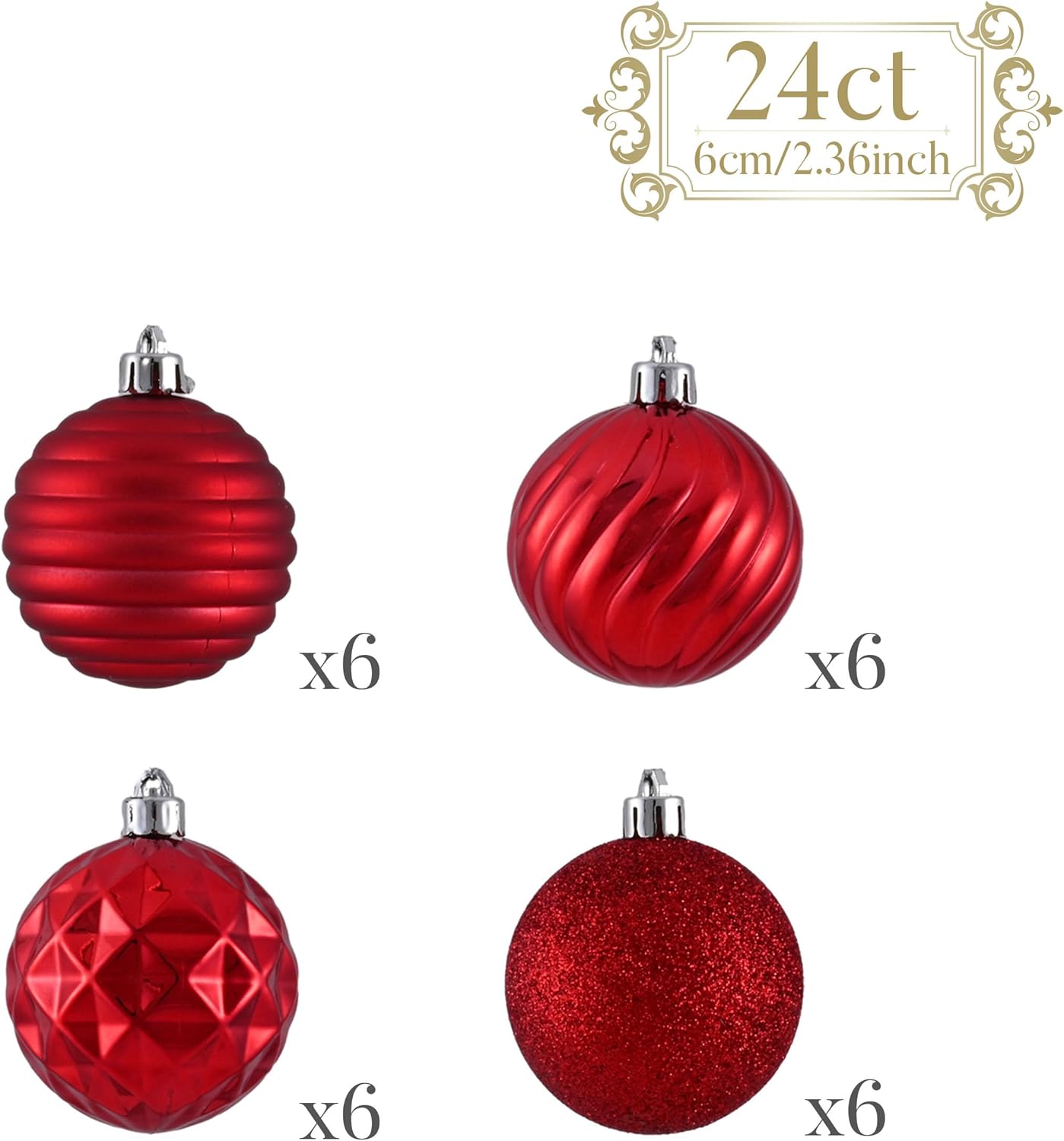 Valery Madelyn Christmas Ornaments Tree Decorations Set for Fall Halloween, 24ct Red Shatterproof Ball Ornaments, 2.36" Hanging Ornament Bulk for Xmas Holiday Party Decor