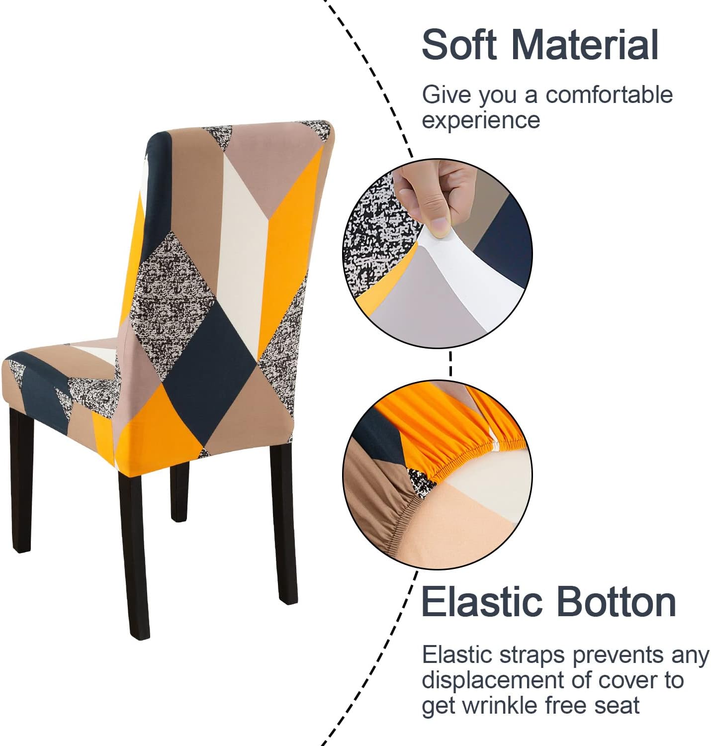 JQinHome Dining Chair Covers Set of 4,Magic Cube High Stretch Removable Washable Parsons Chair Slipcover for Dining Room Home Party Hotel Wedding Ceremony (Geometric Patterns)