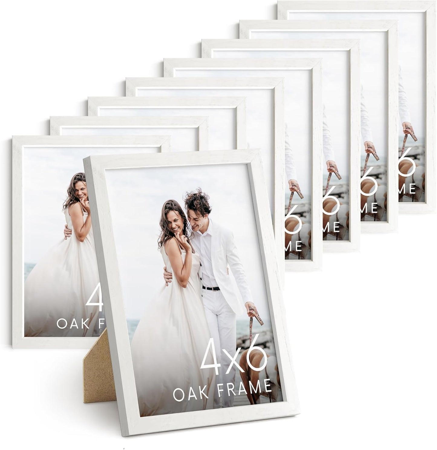 Haus and Hues 4x6 Picture Frame Wood - Set of 9 Natural Wood Frame 4x6, White Photo Frame 4x6 for Walls, 4x6 Wood Picture Frame, 4 by 6 Picture Frame, 4x6 Frames for Pictures (Standalone White Oak Frame)