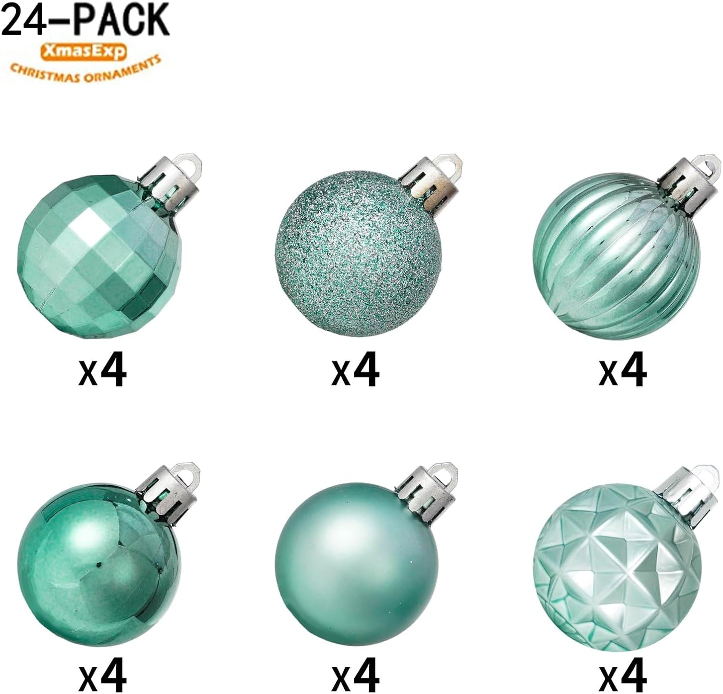 XmasExp Christmas Ball Ornaments (1.57", Mint Green) 24ct Christmas Ball Ornaments Shatterproof Xmas Tree Hanging Balls Decorations Perfect for Holiday Wedding Christmas Decor