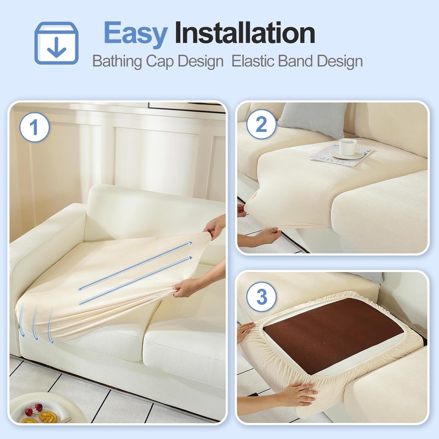 Chenille Sofa Armrest Covers, Soft Stretch Non-Slip Couch Arm Covers for Sofa, Chair or L Shaped Sectional, Furniture Protector (2 Pieces, Beige)