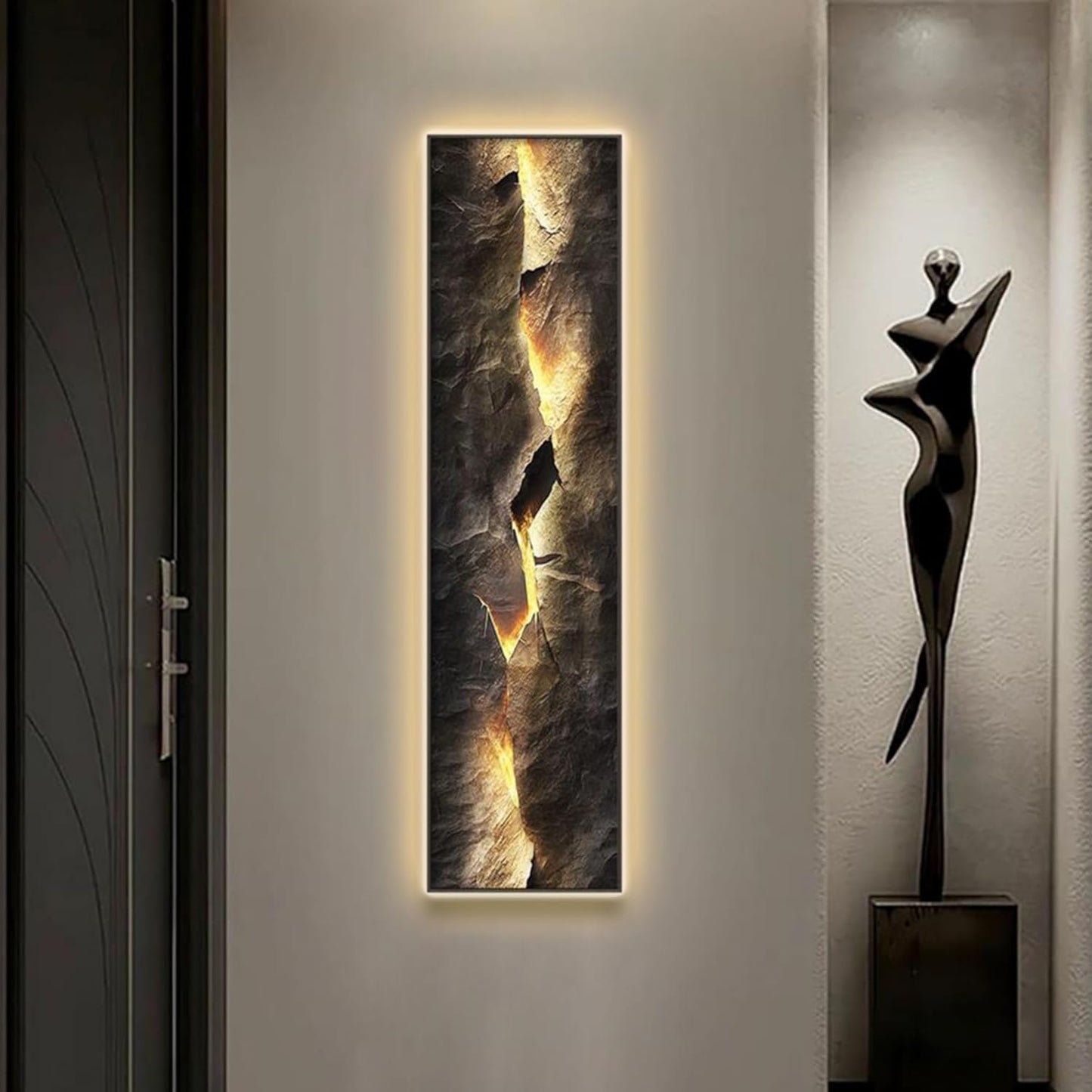 homary LED Wall Art – Backlit Abstract Cracked Stone Panel, USB-Powered Lighted Wall Decor for Living Room, Bedroom & Hallway, Modern Vertical Hanging (39.4" x 9.8")