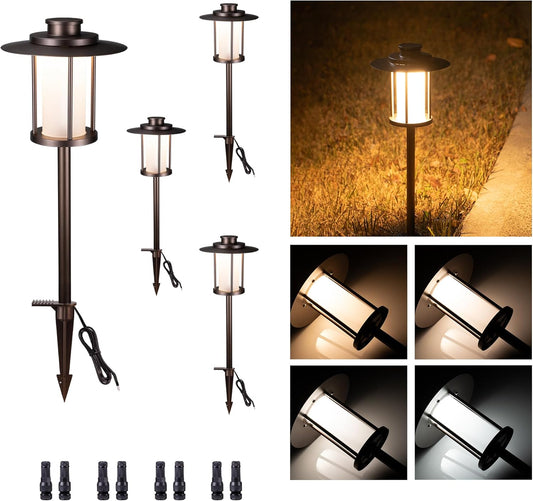 Low Voltage Landscape Path Light, Warm & Cool White Selectable Pathway Lights Wired, 12v Walkway Lamp IP65 Waterproof, LED Oil-Rubbed-Bronze Aluminum 150LM for Outside Patio Yard (4 Pack)