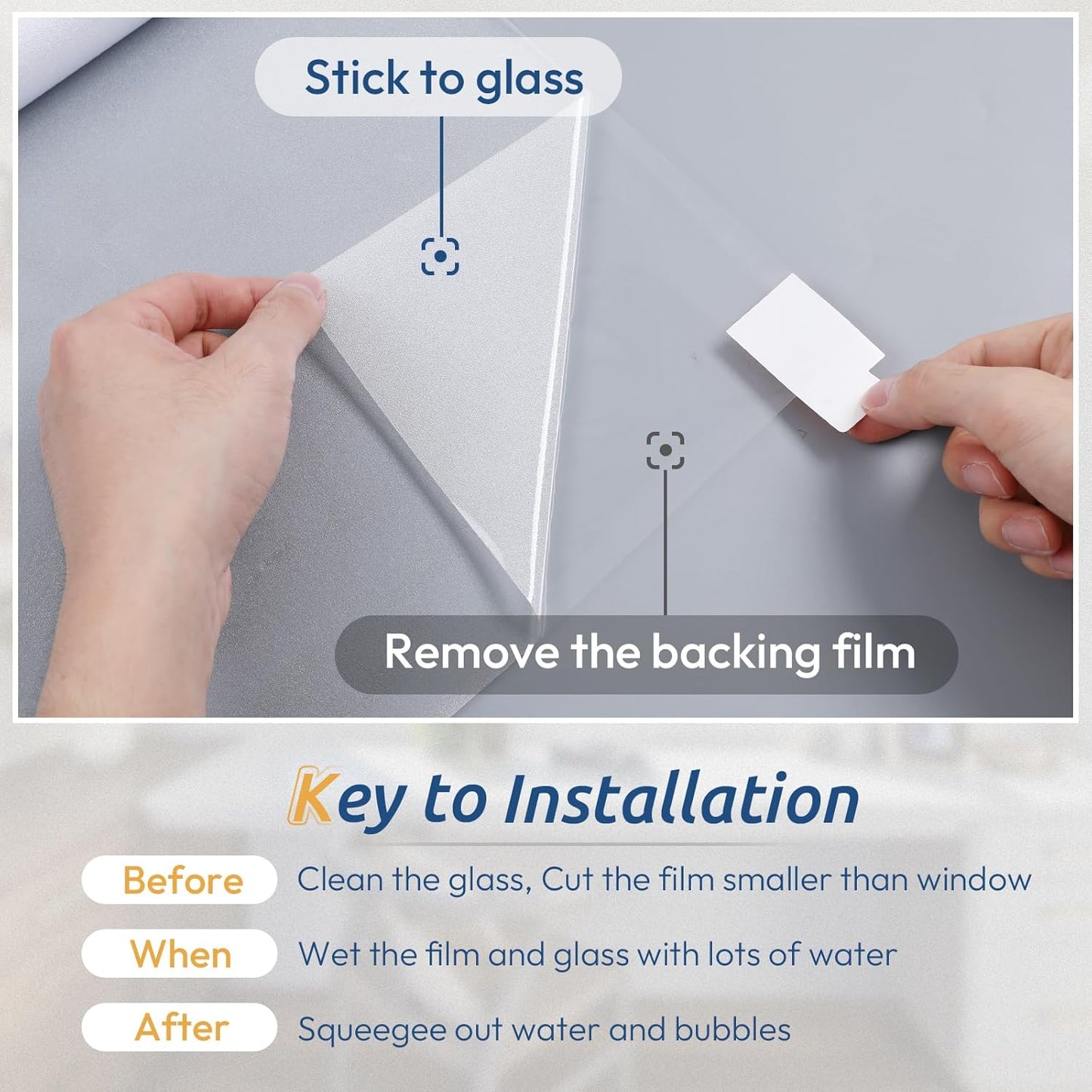 rabbitgoo Window Privacy Film, Frosted Glass Window Clings, Static Cling UV Heat Blocking Door Stickers for Home Bathroom, Removable Indoor Decal Coverings Day and Night, Pure, 11.8 x 157 Inches