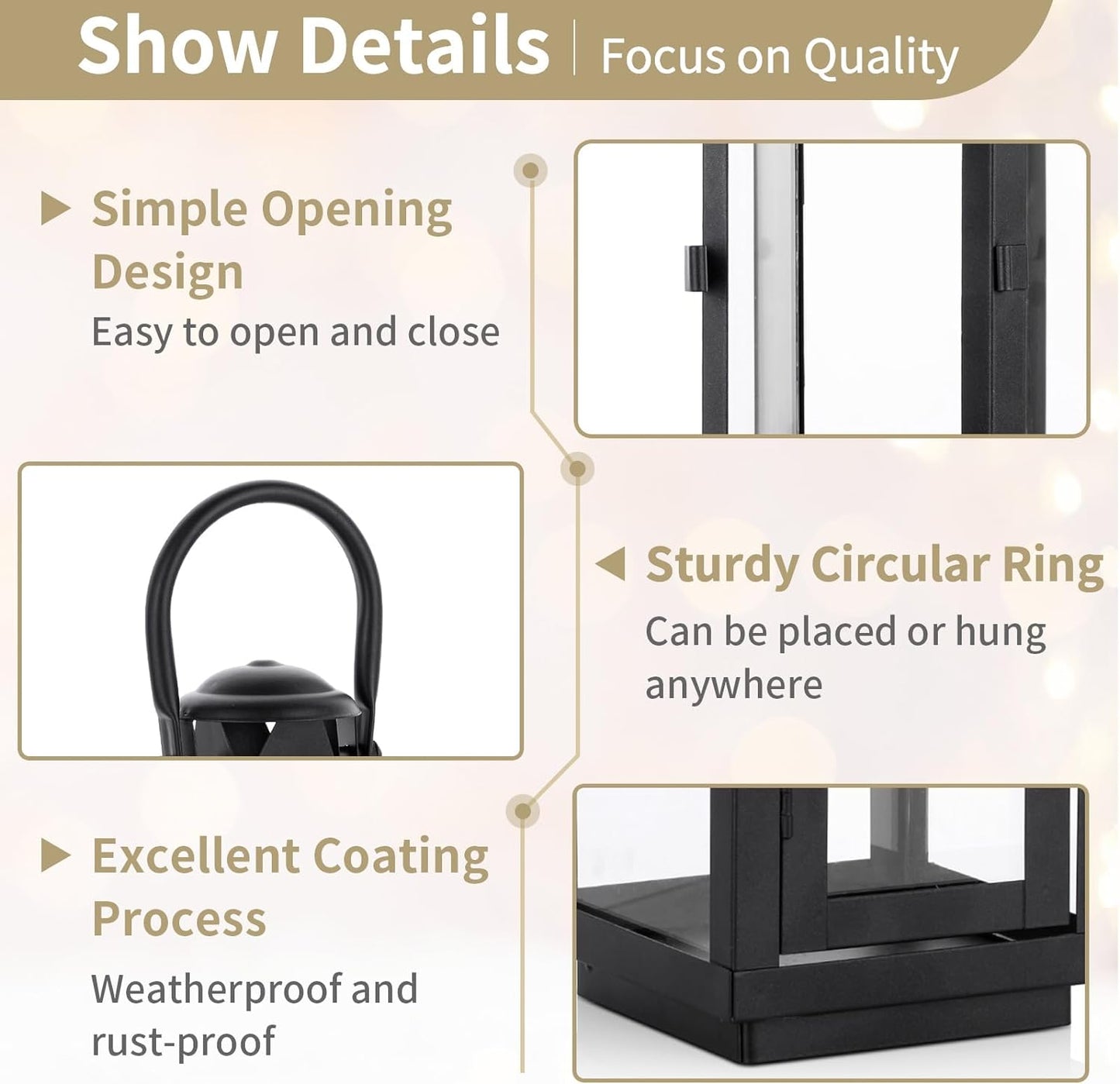 Nuptio Garden Lanterns for Candles, 20cm/7.87in Tall Vintage Style Pillar Candle Holder, Metal Halloween Candle Holders, Hanging Decorative Candle Lanterns for Wedding Christmas Parties Indoor Outdoor