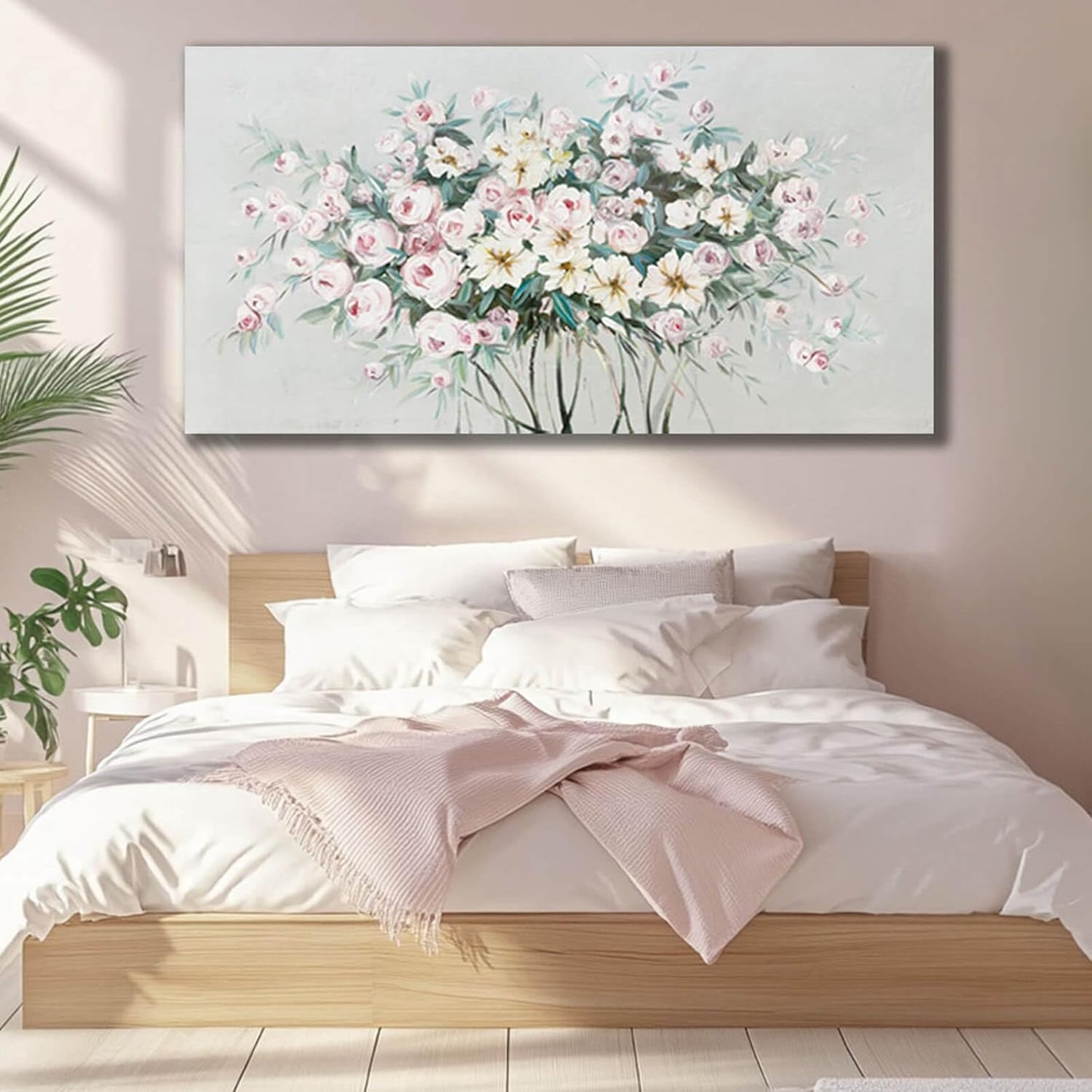 Green Wall Art Floral Home Decor Sage Green Pictures Wall Decor Pink Photo Pictures Flowers Wall Decorations for Girls Room 29"x58"