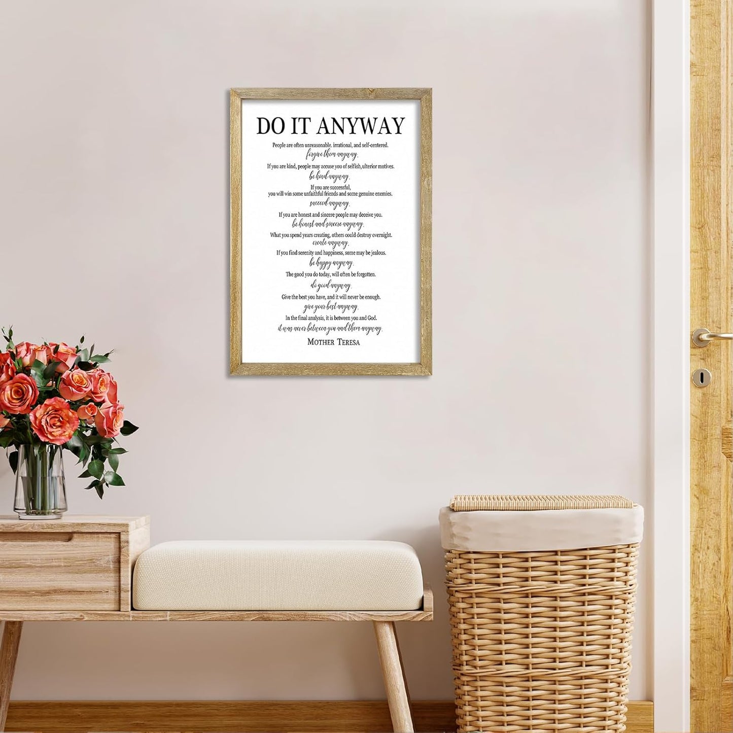 Do It Anyway Mother Teresa Wall Art Decor 16x11 Inch Wooden Framed Wall Hanging Sign (Wood)