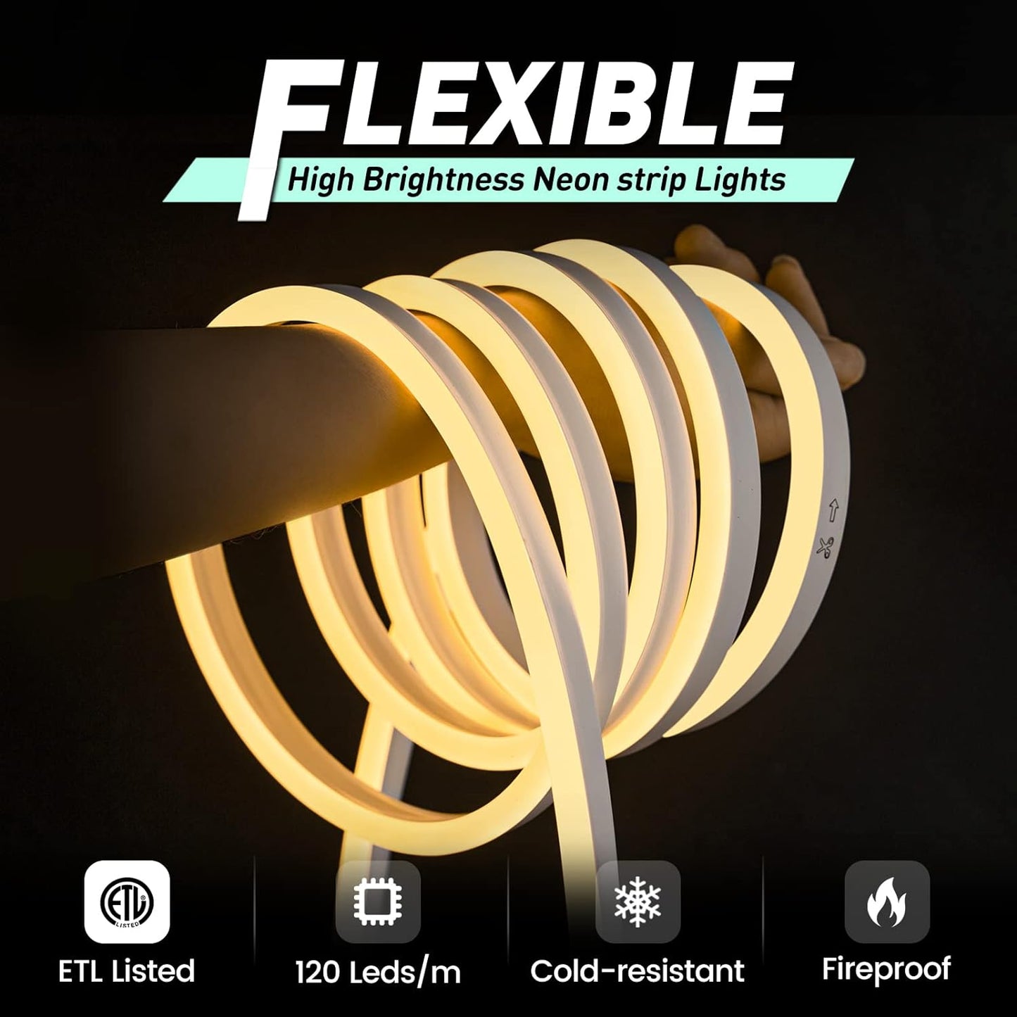 GZBtech Flexible LED Neon Rope Lights 16.4FT,AC 110-120V Waterproof Strip Light, 120LEDs/M Cuttable Connectable Neon Lighting for Indoor Outdoor Home Decor/Commercial Building Use-Warm White 5M