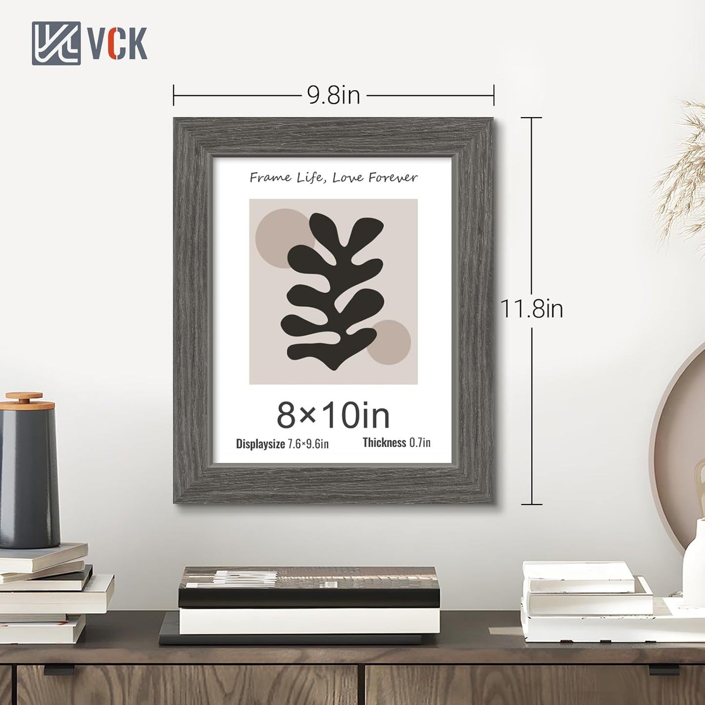 VCK 8x10 Picture Frame 3 Pack, Gray Solid Wood Frame, Exclusive Wood Grain, Wall Gallery Frame