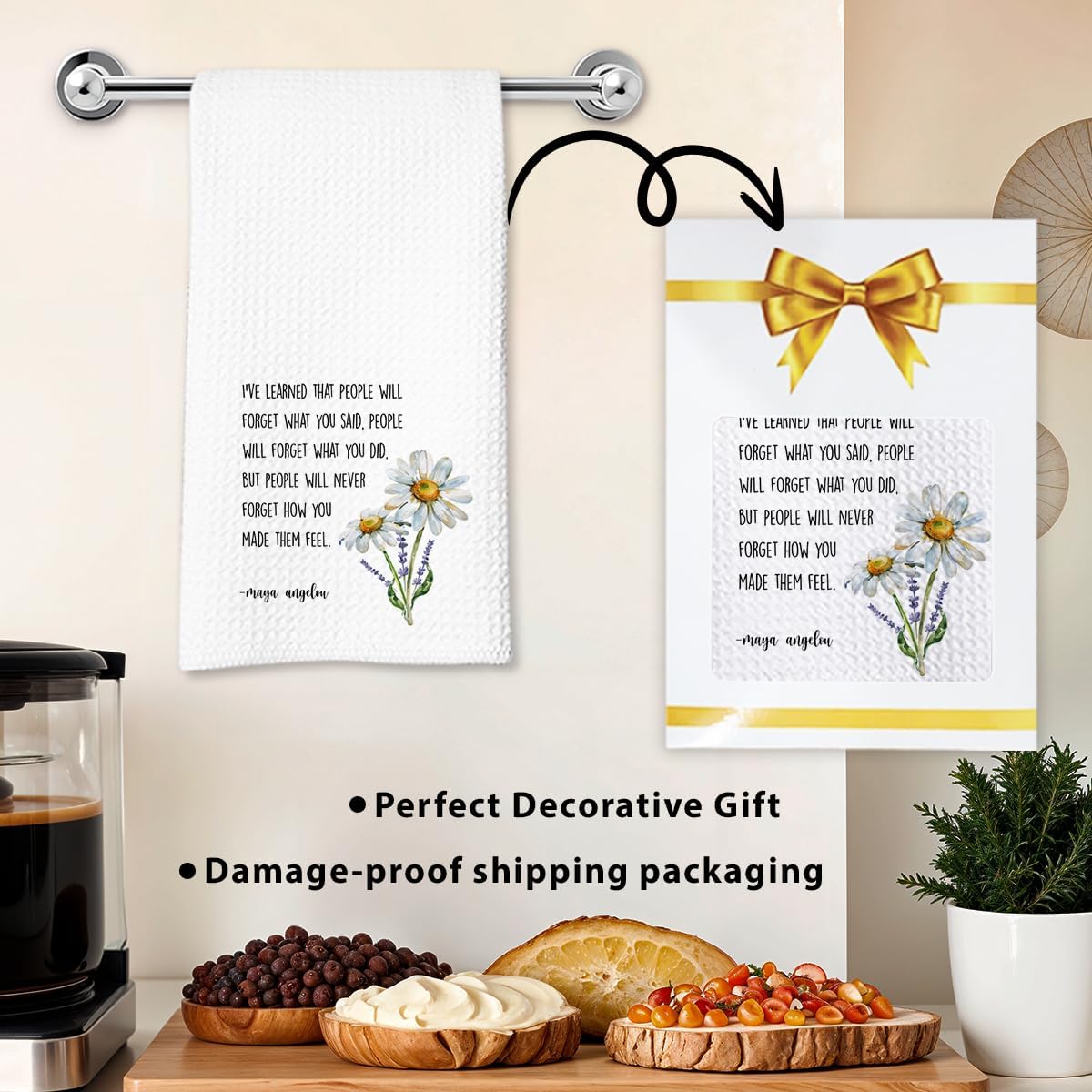 Inspirational Kitchen Hand Towel, Hostess Gift for Women, Christian Quote Waffle Weave Towel, Faith Decor Accent for Kitchen or Bathroom