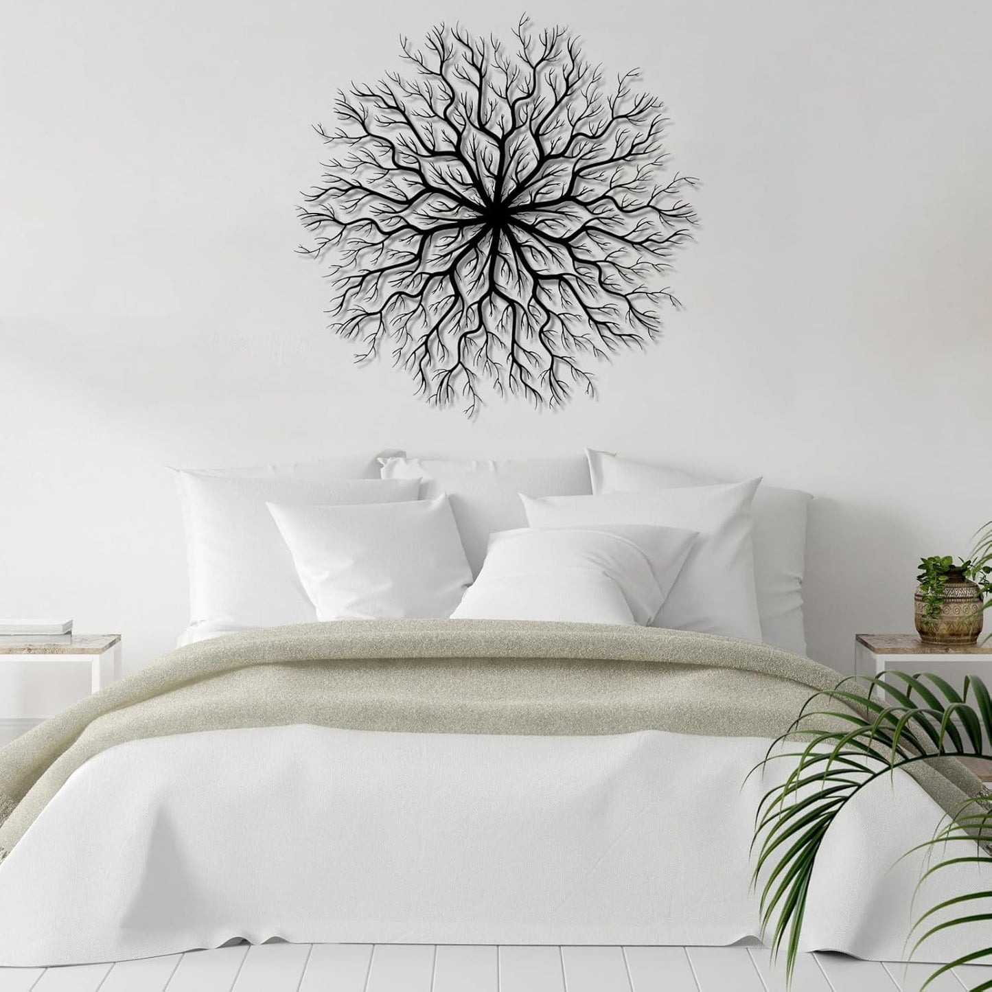 Tree of Life Metal Wall Art, Metal Tree Wall Art, Large Round Sculpture, Round Branch Wall Decor, Large Branch Artwork, Nature Sign, Wall Decor for Living Room, Housewarming Gift (White, 28"x28"|70x70cm)