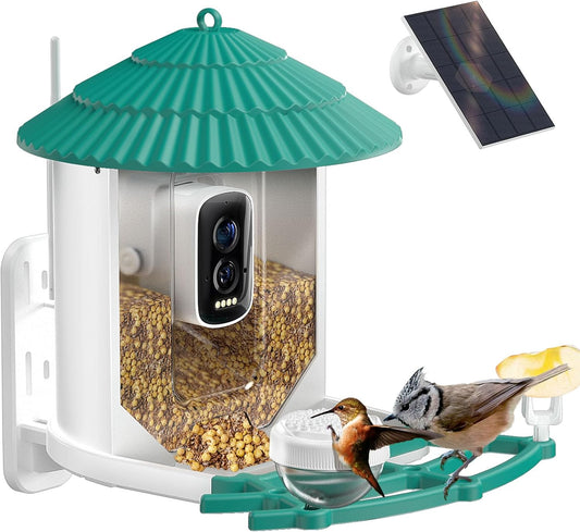 Bird Feeders for Outdoors, Smart Bird Feeder with Camera Solar Powered, AI Species Identification, 3K Video Live Stream Camera, 5Mp HD Night Vision, Instant Arrival Alerts (Light Green)