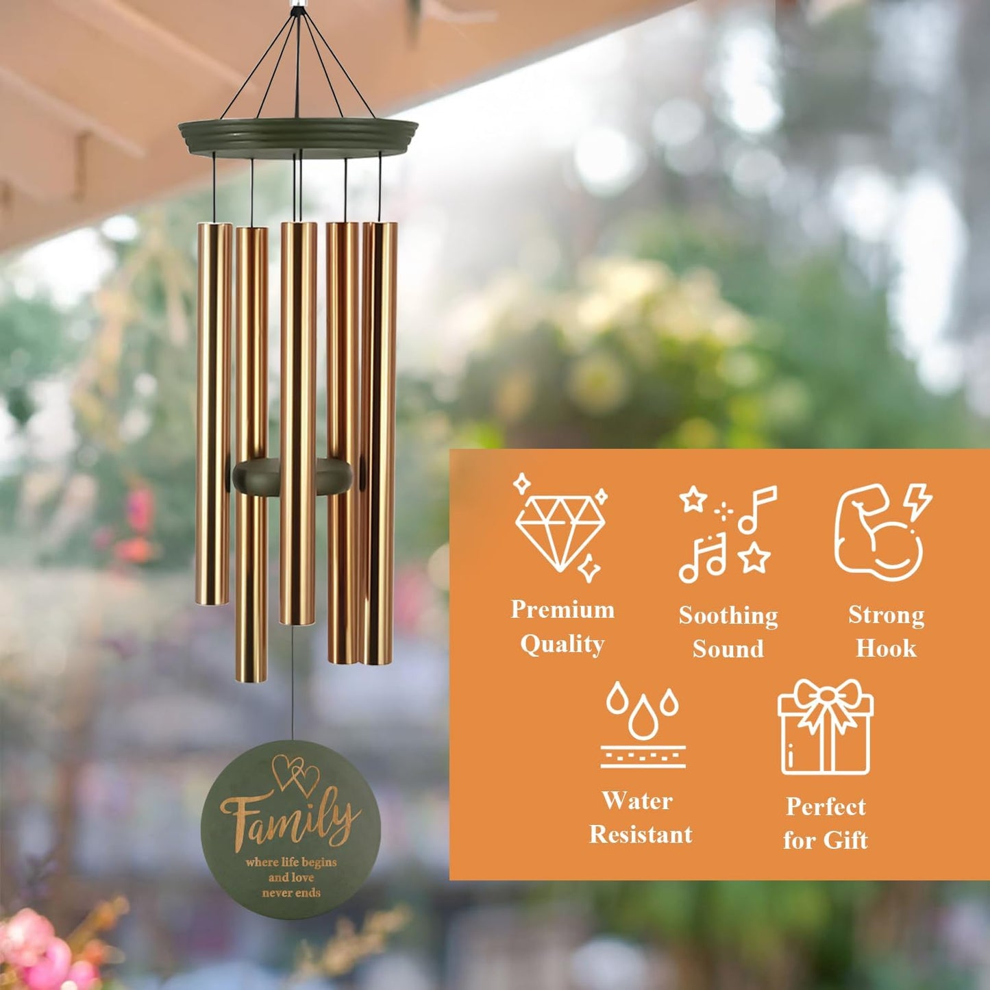 Wind Chimes for Outside, Large Outdoor Windchimes with Engraved Tree of Life, Premium Tuned Metal Chimes for Mother/Grandma, Home & Garden Decor with Soothing Tone