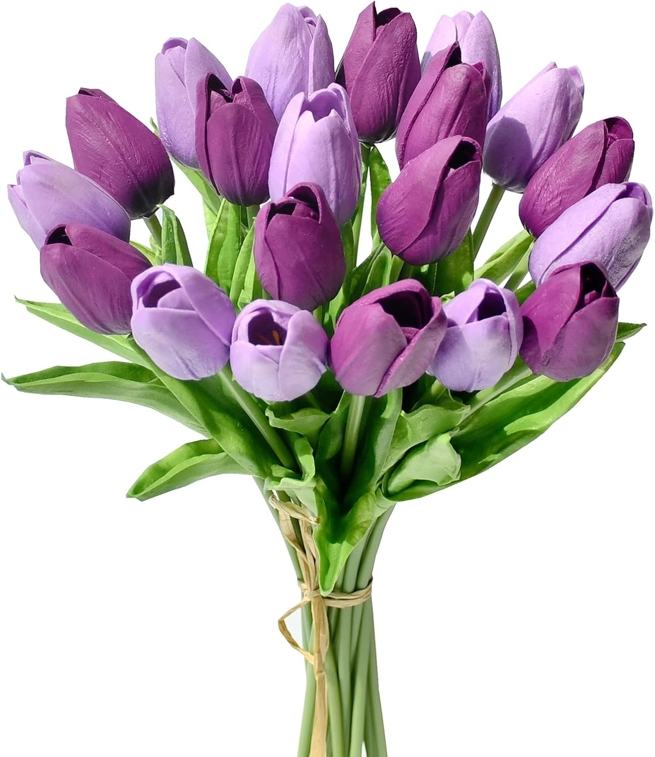 Mandy's Artificial Tulips 20 Stems Shades of Purple PU Faux Flowers for Wedding Home Decor 13.5 Inch