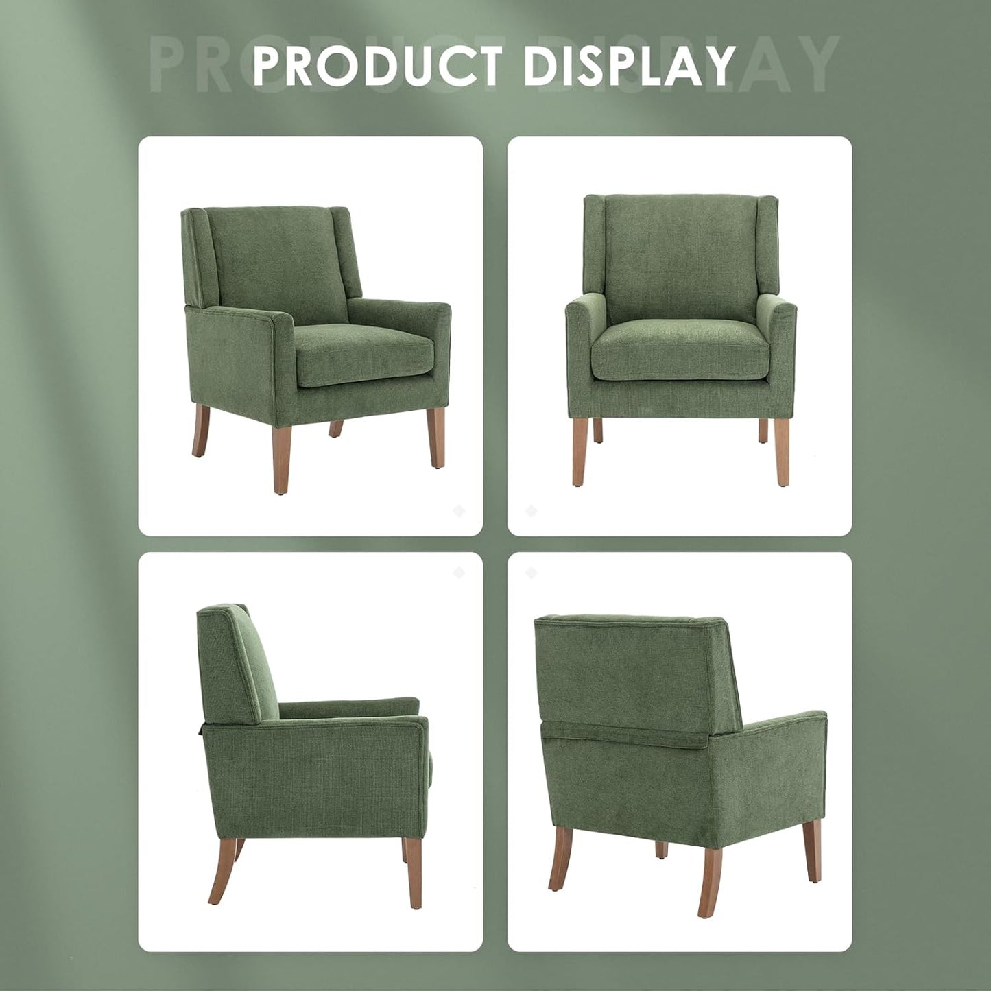 COLAMY Modern Wingback Living Room Chair, Upholstered Fabric Accent Armchair, Single Sofa Chair with Lounge Seat and Wood Legs for Bedroom/Office/Reading Spaces, Green
